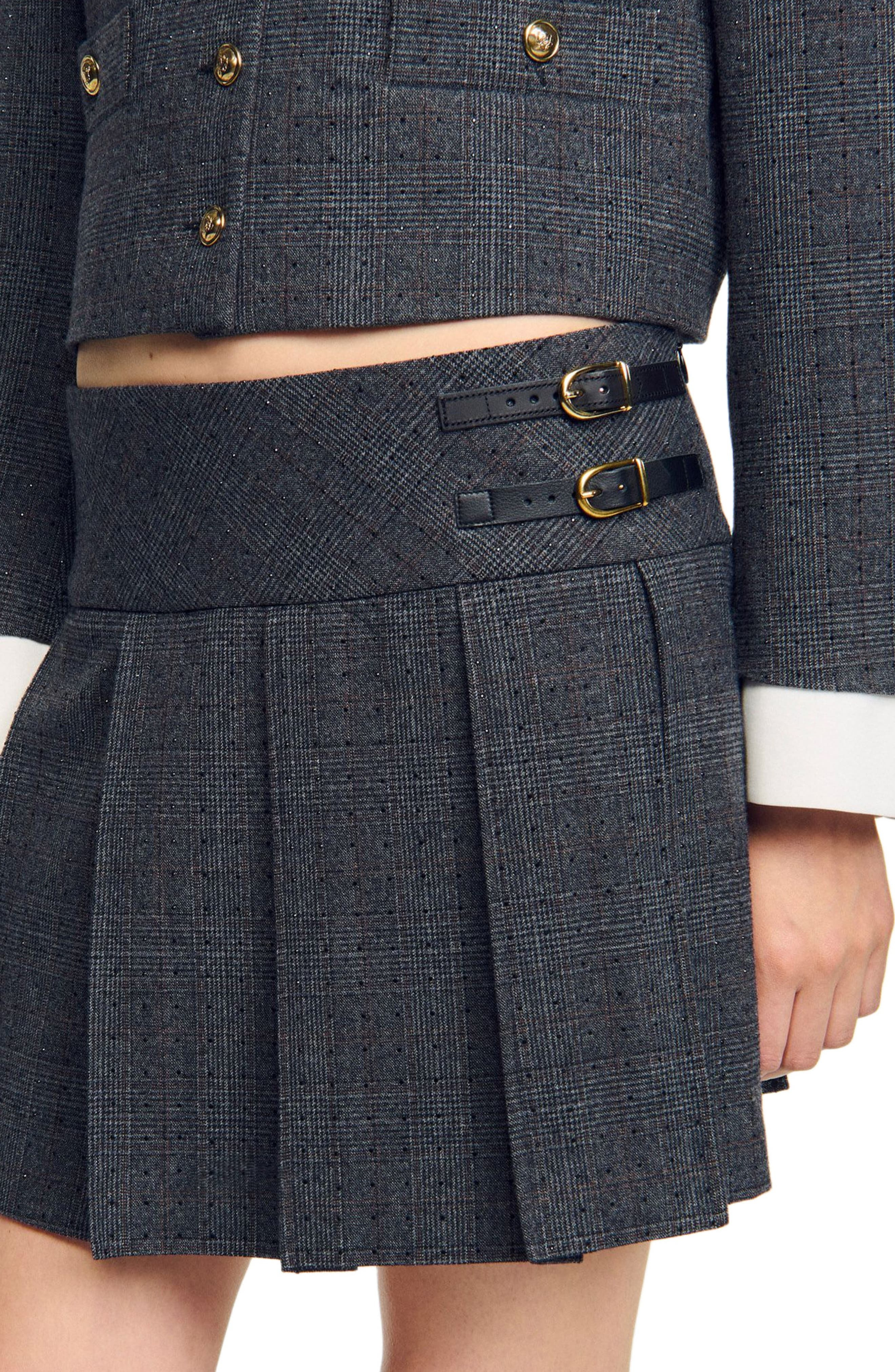 SANDRO Short rhinestone suit skirt in Grey /Brown at Nordstrom - 4