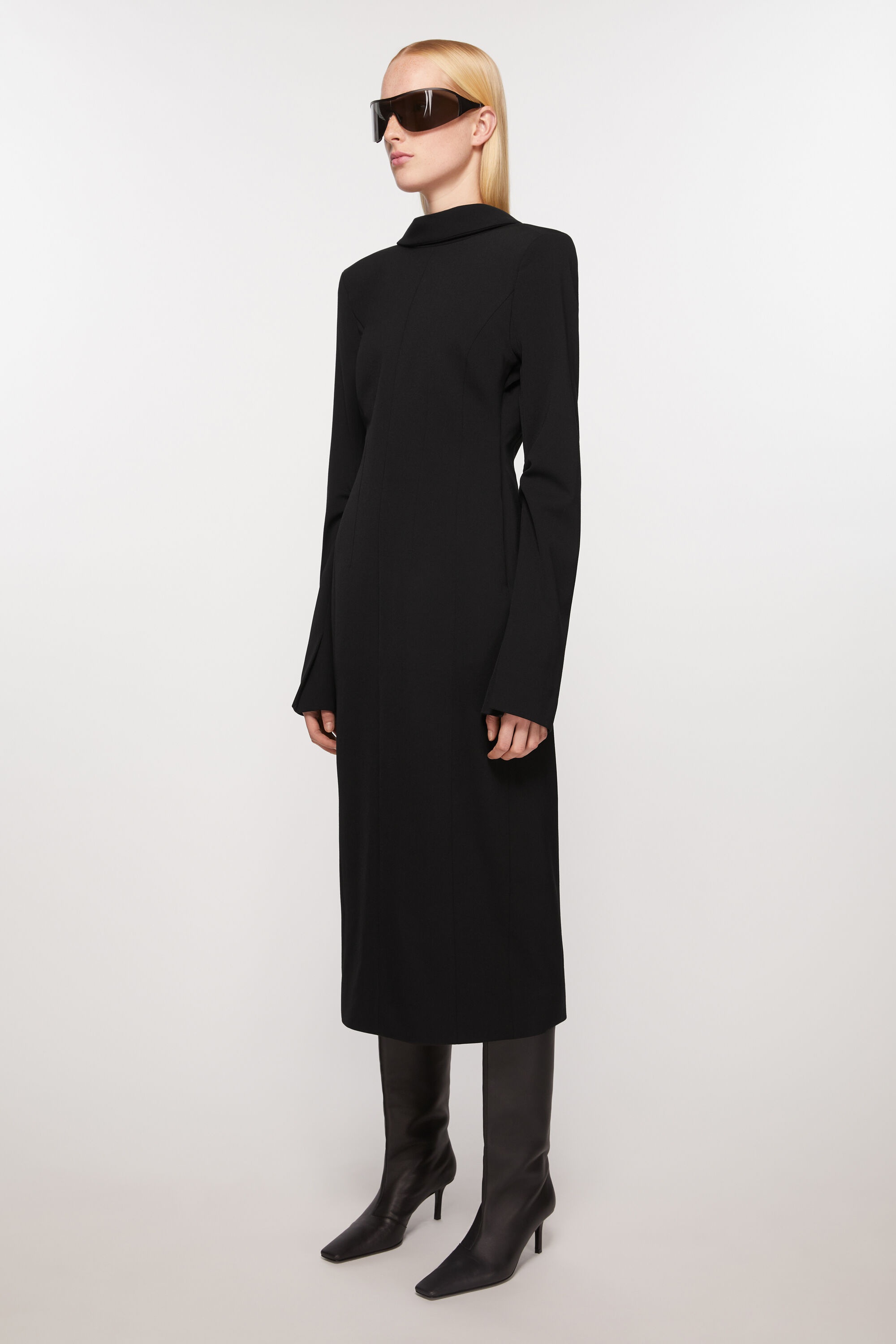 Tailored long sleeve dress - Black - 3