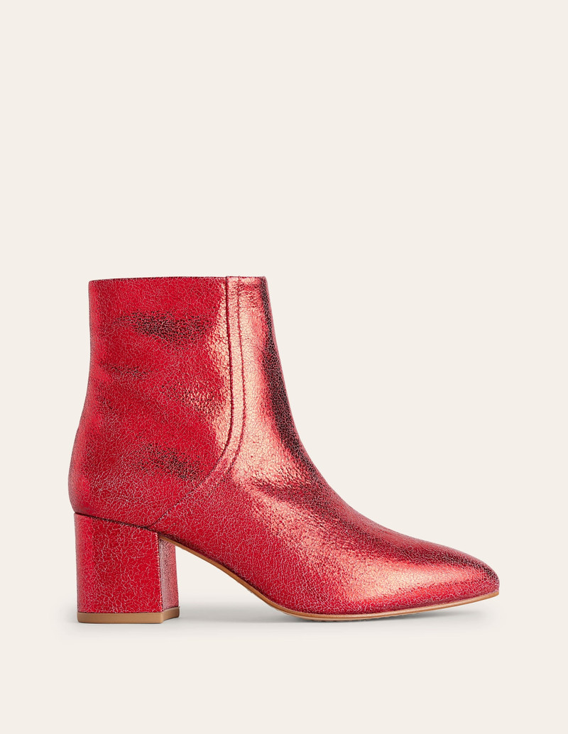 BODEN Block Heel Leather Ankle Boots-Red Metallic Leather outlook