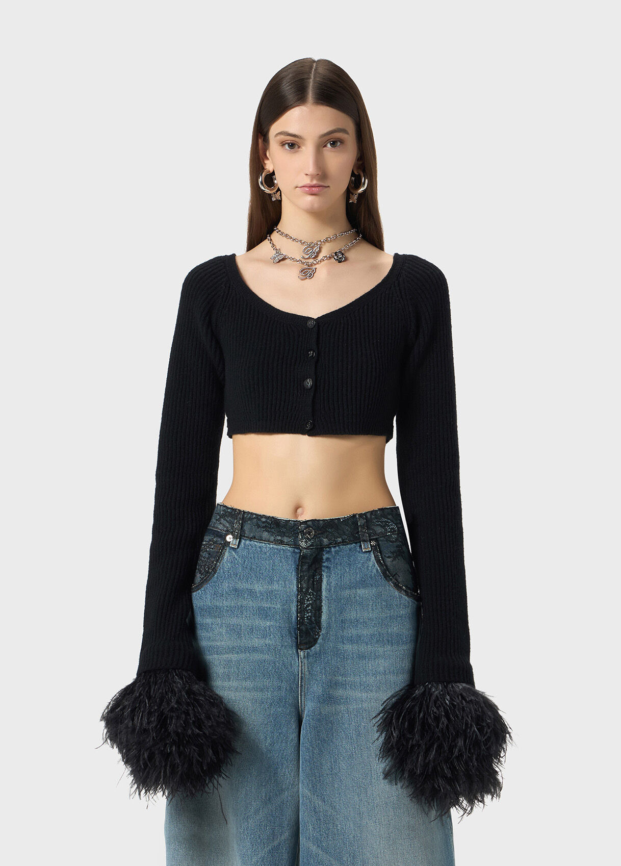 WOOL CARDIGAN WITH FEATHERS - 2