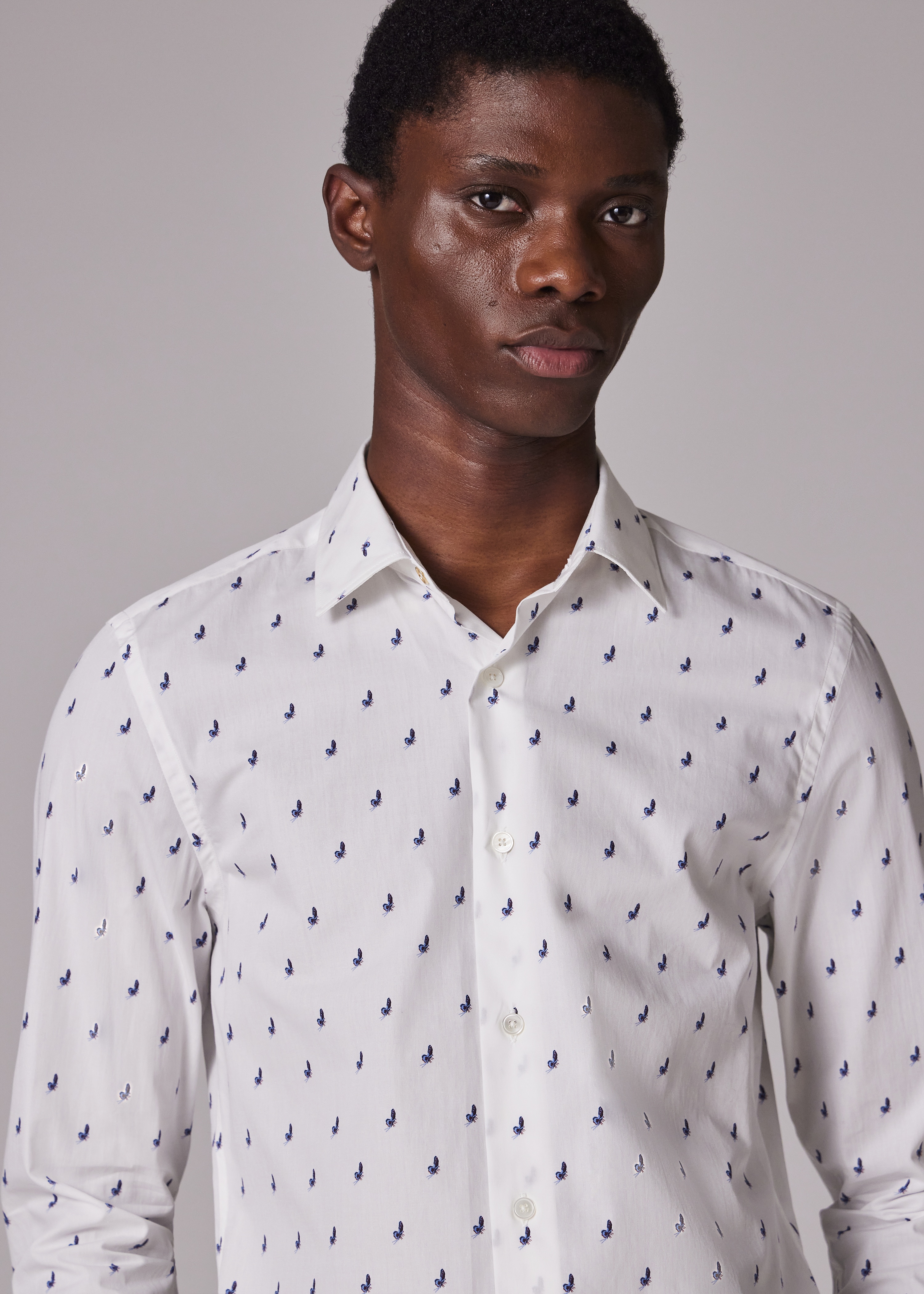 Super Slim-Fit White 'Butterfly' Print Shirt - 4