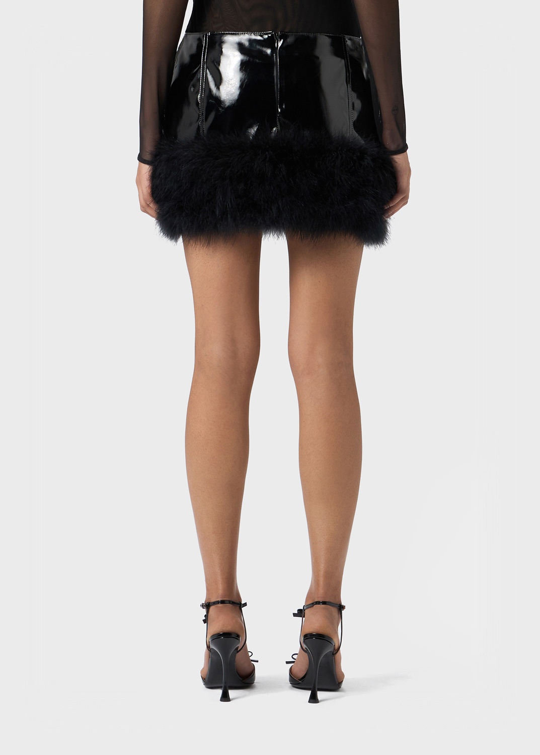 PATENT MINI SKIRT WITH MARABOU FEATHERS - 4