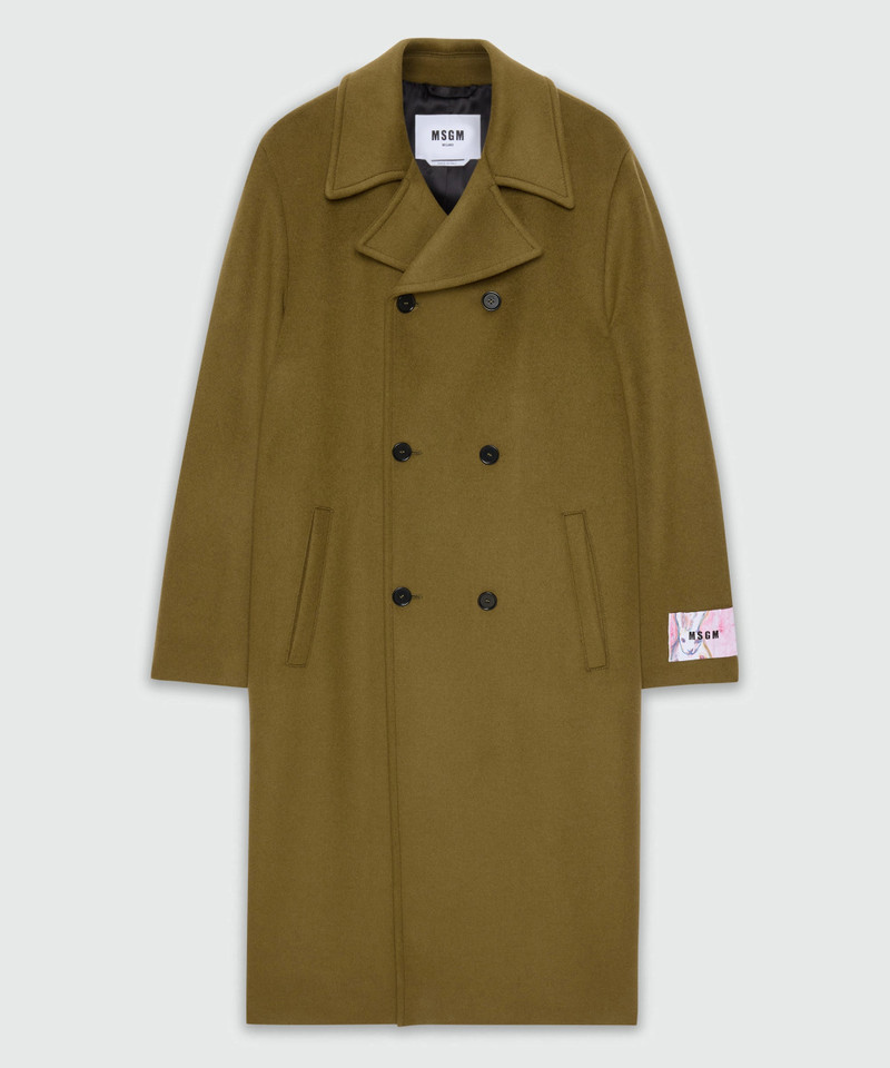 Olive green double-breasted wool coat 1