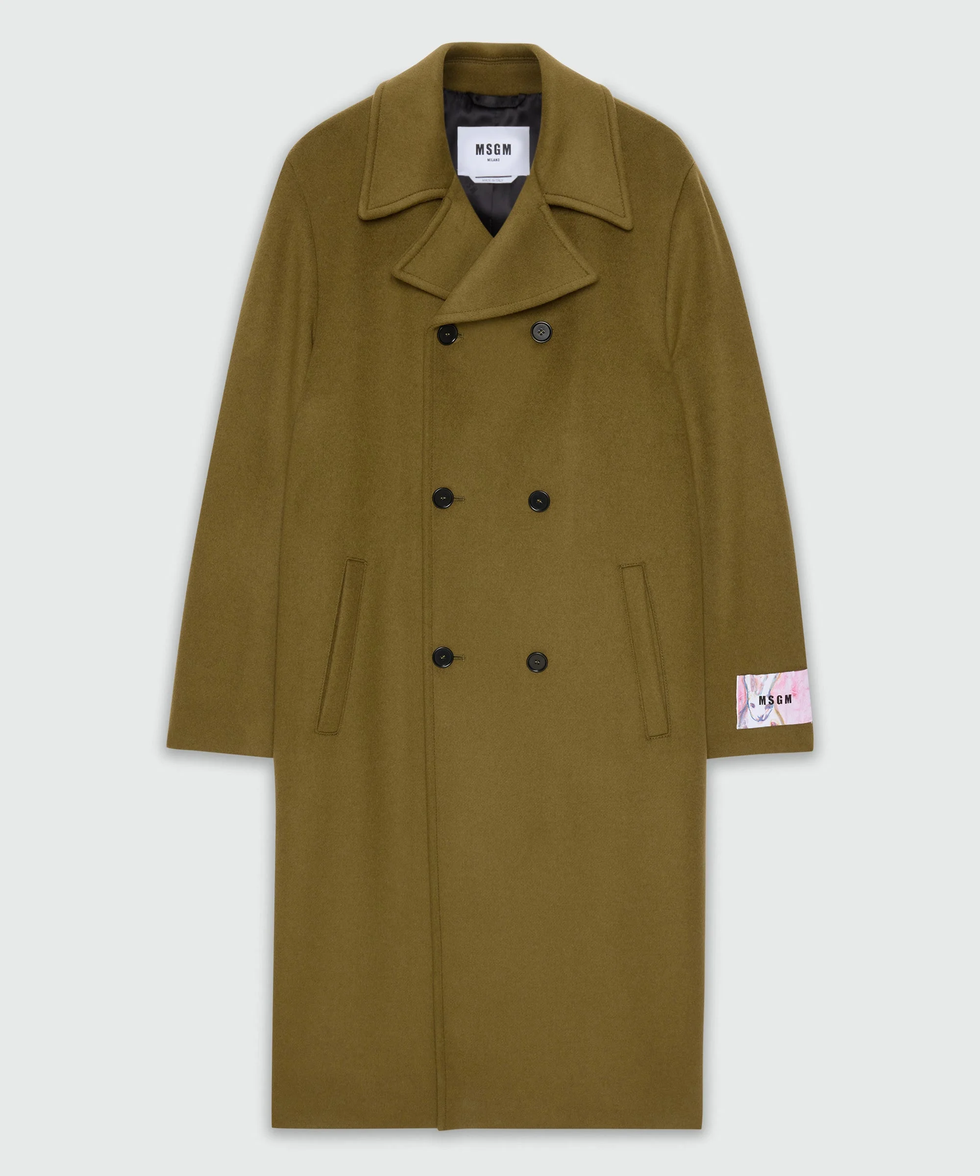 Olive green double-breasted wool coat - 1