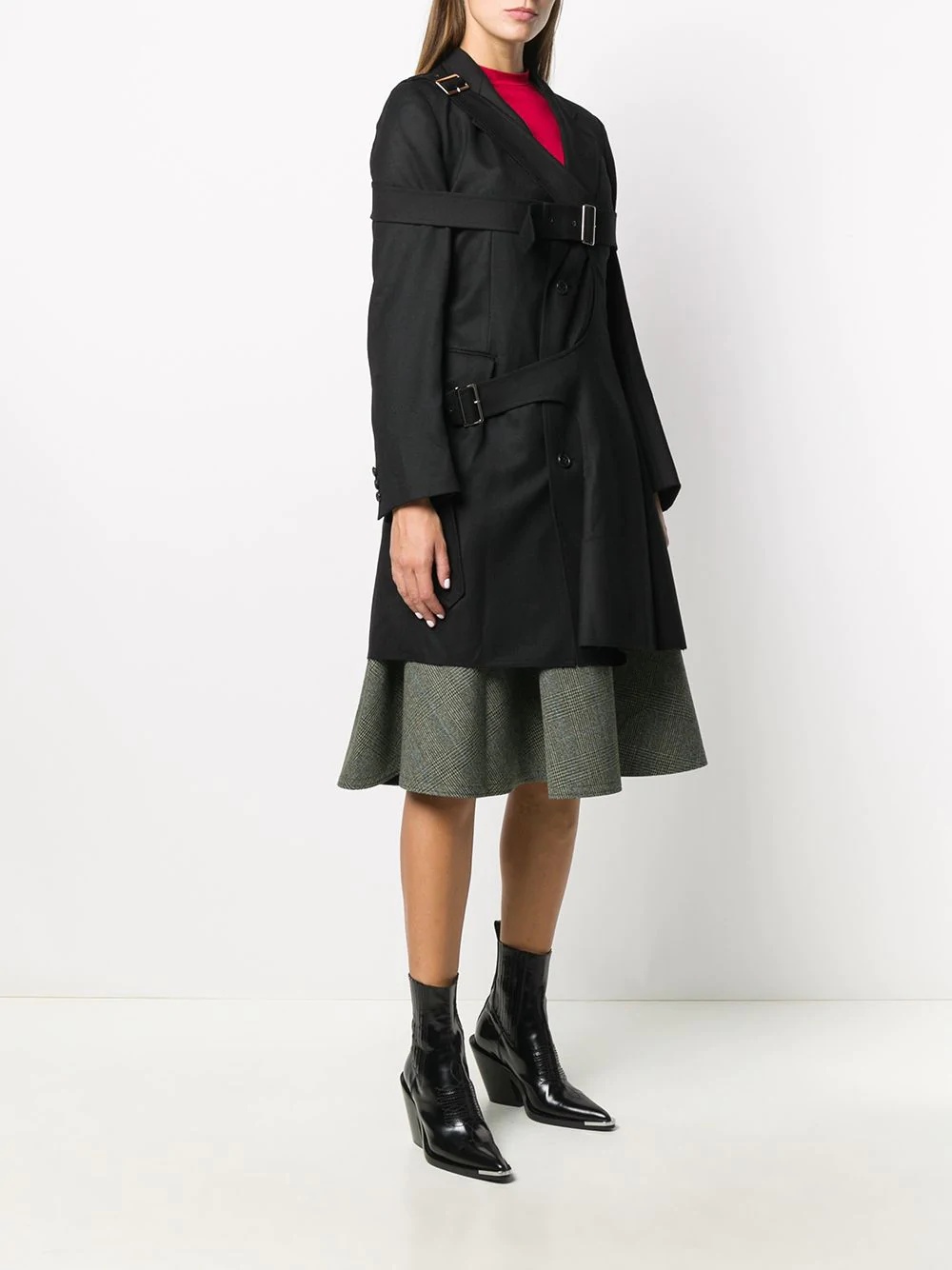 buckled strap mid-length coat - 3