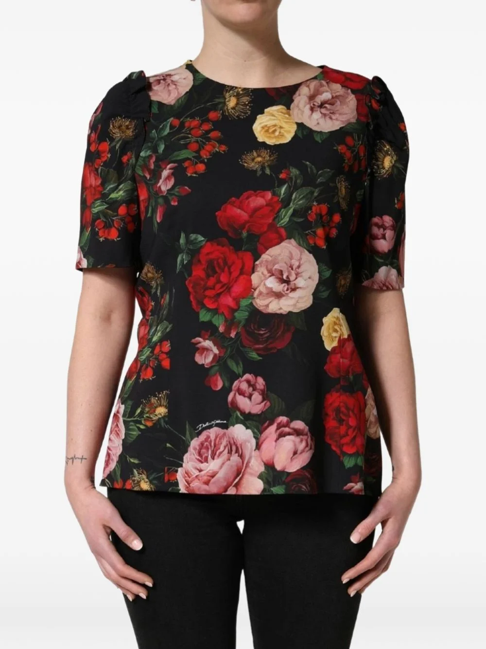 floral-print frill-detail blouse - 1