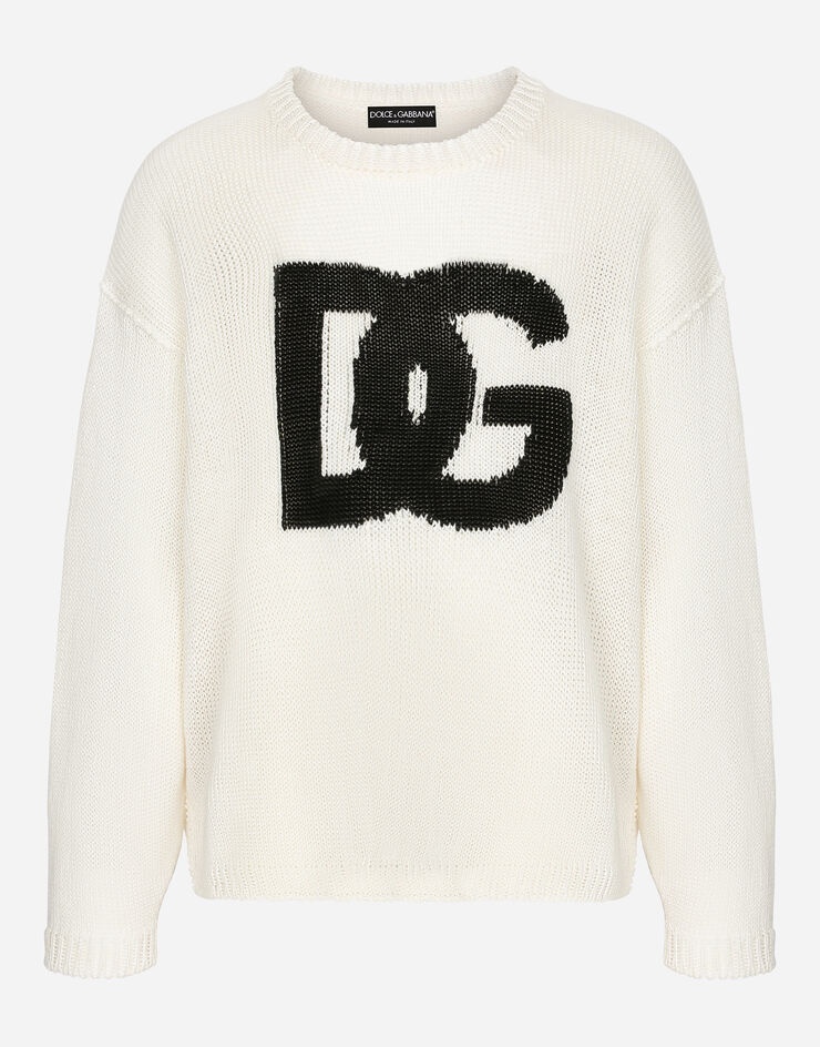 Round-neck linen sweater with DG logo - 1