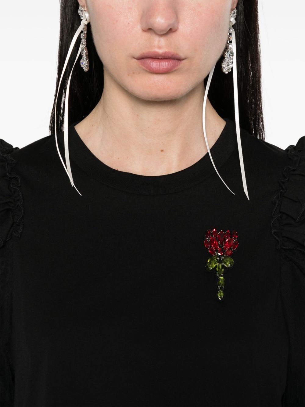 flower-embellished T-shirt - 5