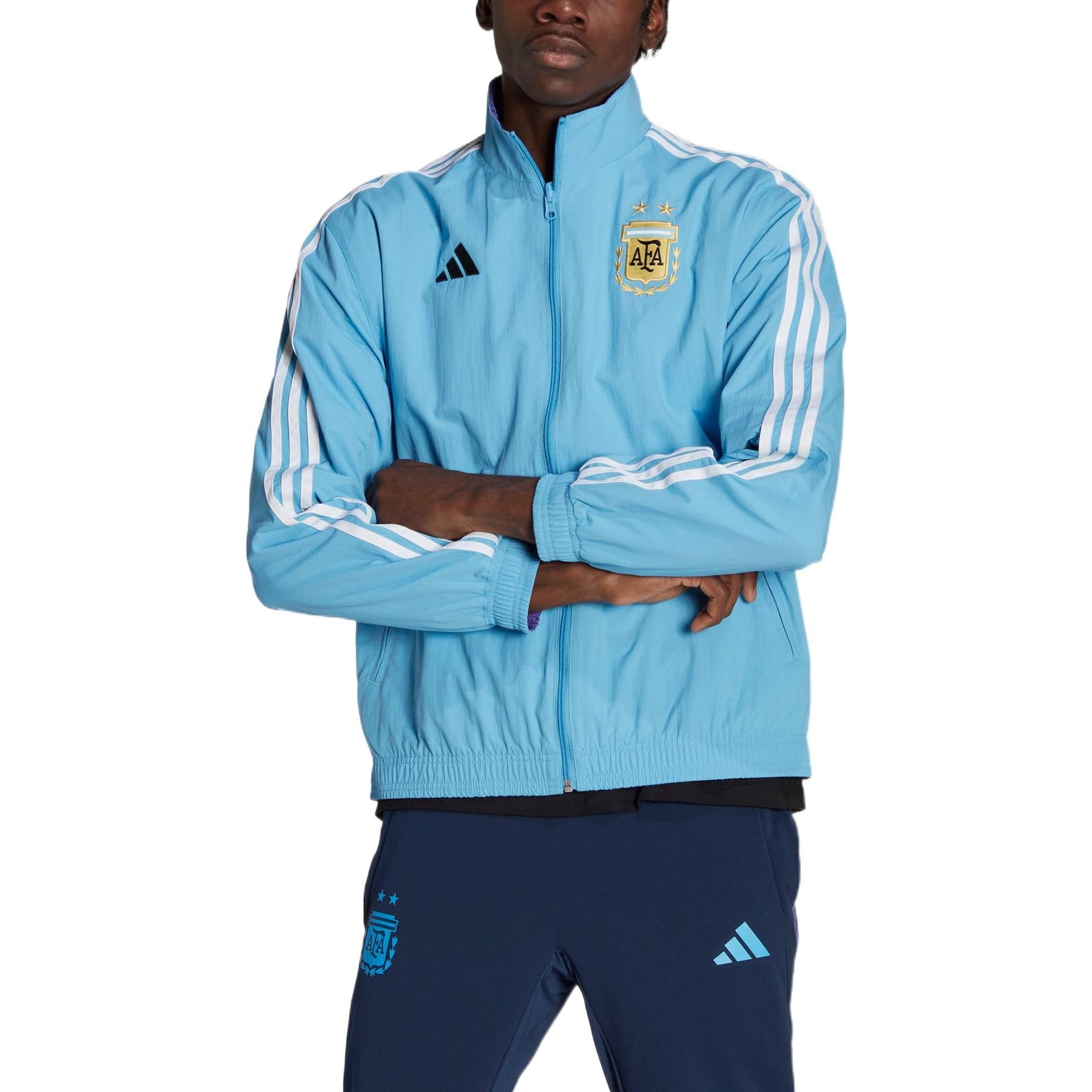 adidas Argentina Anthem Jacket Men's Sports Soccer Running Top Light Blue HF3948 - 3