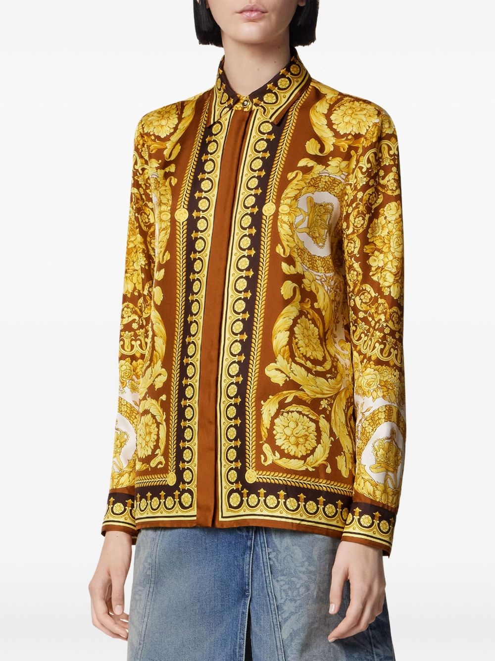 Barocco-print button-up shirt - 3