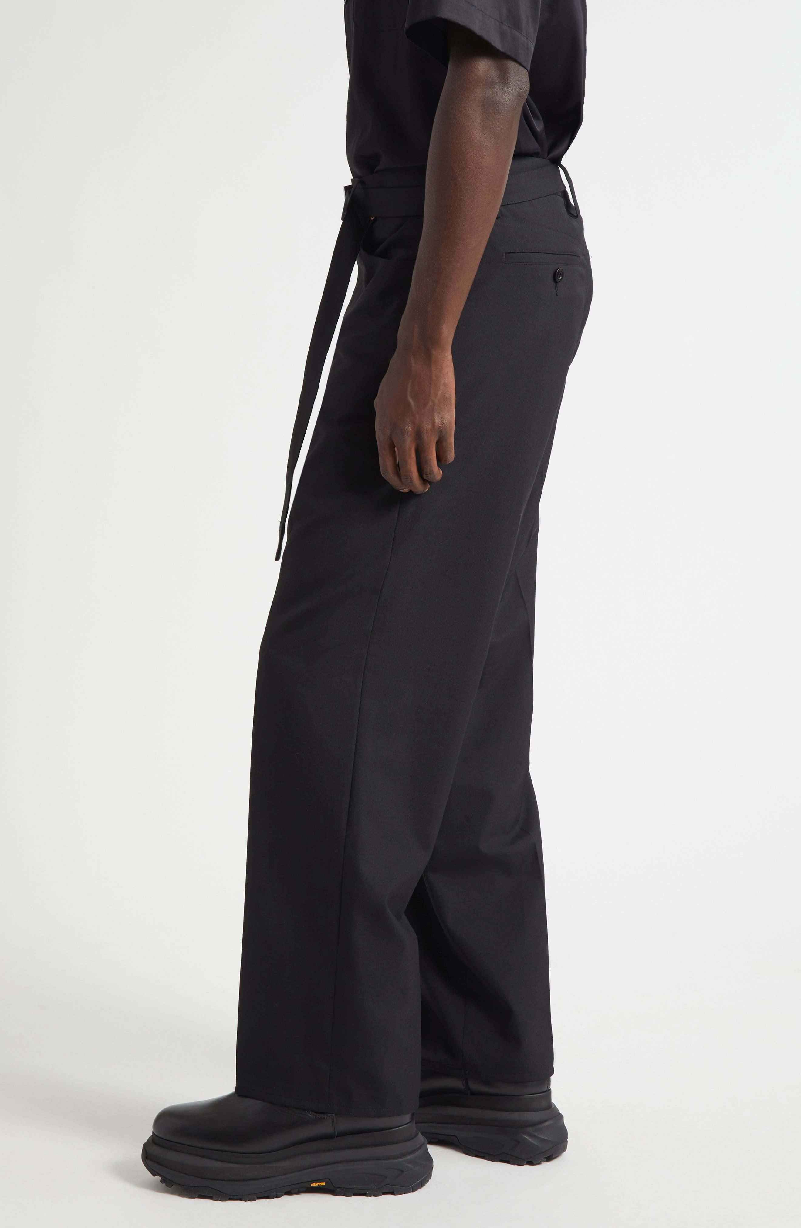Sacai Belted Black Flat Front Five Pocket Pants at Nordstrom - 4