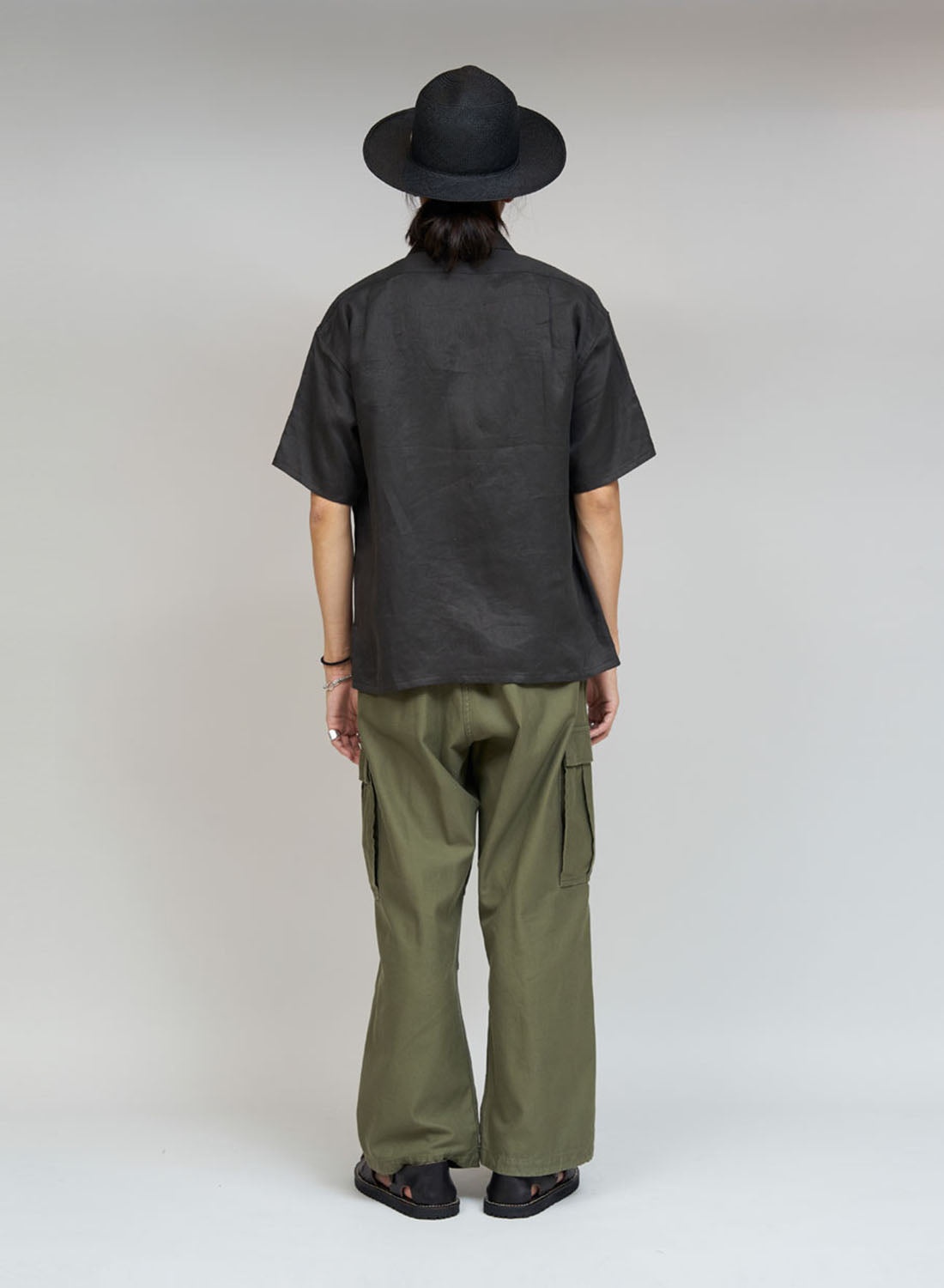 Open Collar Shirt Linen Twill in Charcoal - 4