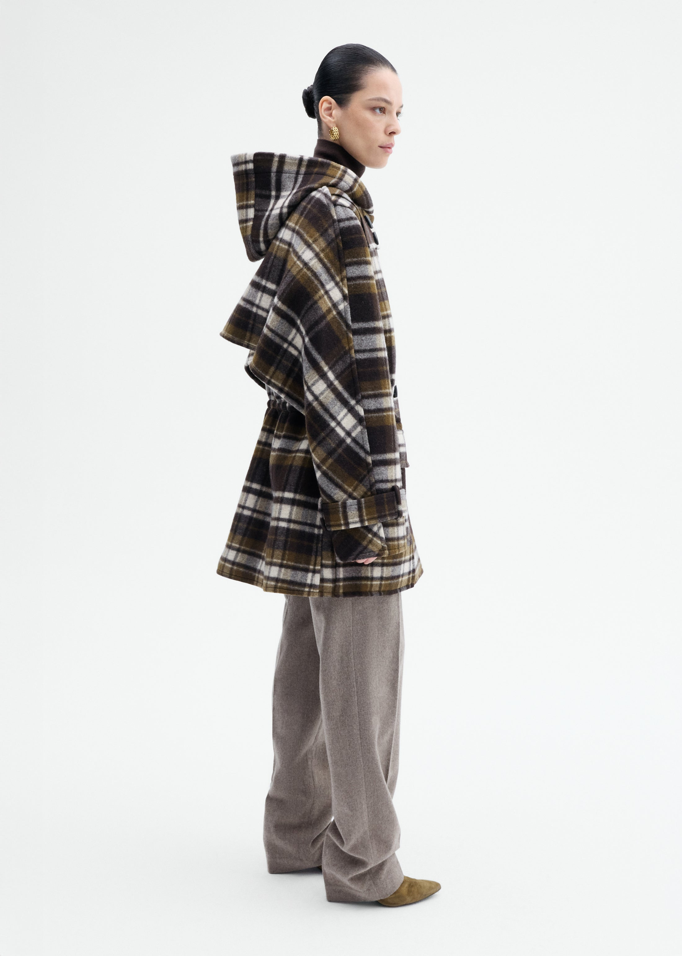 Checked Wool Duffle Coat - 3