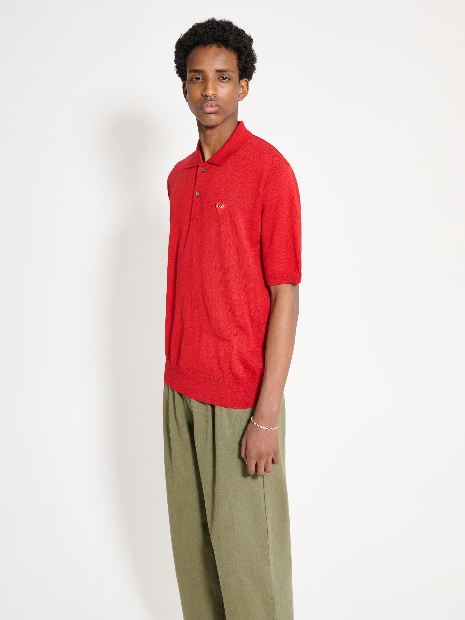 COMME DES GARÇONS PLAY POLO NECK SHORT SLEEVE SHIRT RED - 2