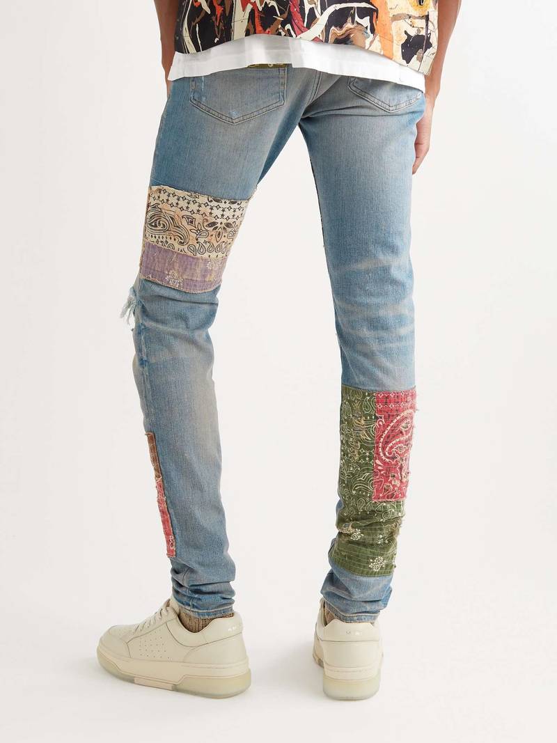 Skinny-Fit Cotton-Appliquéd Distressed Jeans 4