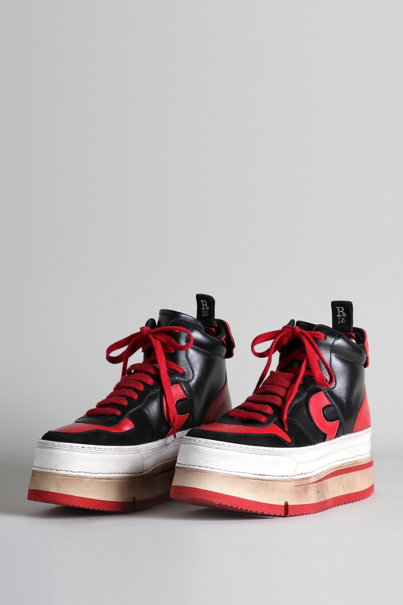 The Riot Leather High Top - Black and Red | R13 Denim Official Site - 1