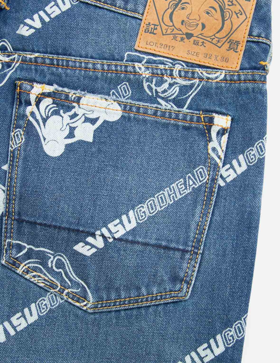ALLOVER GODHEAD AND LOGO DISCHARGED  PRINT CARROT-FIT JEANS #2017 - 12