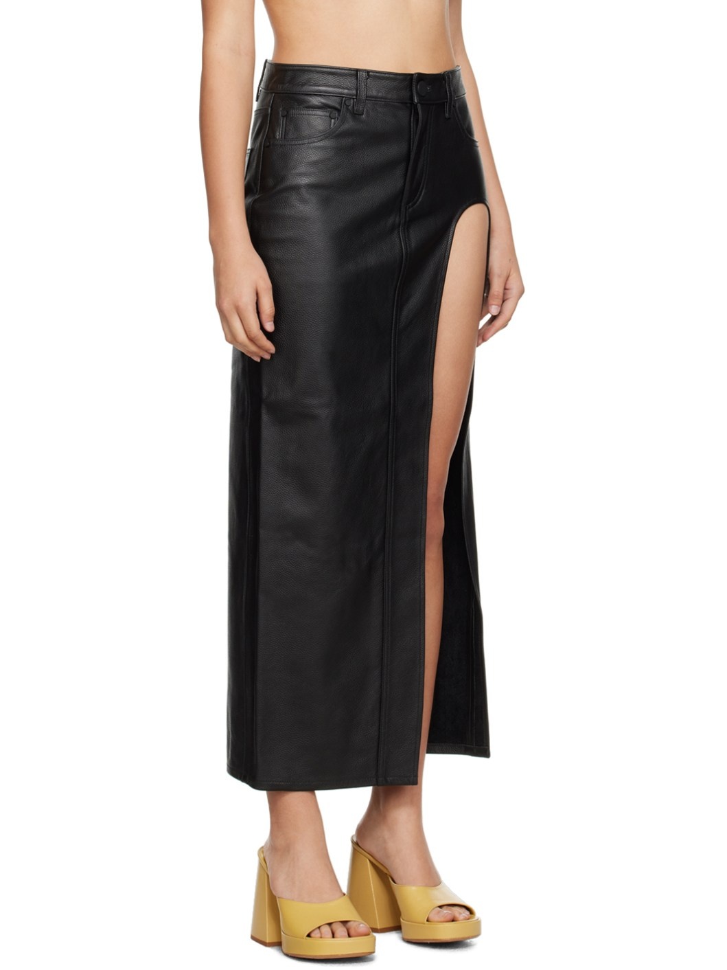 Black Blanca Leather Midi Skirt - 2