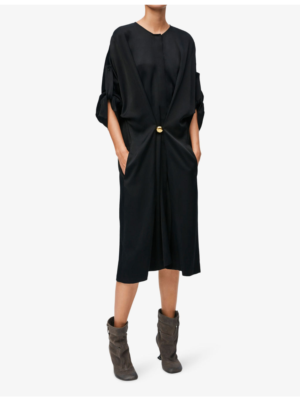 Pebble brooch-embellished short-sleeve cotton mini dress - 2