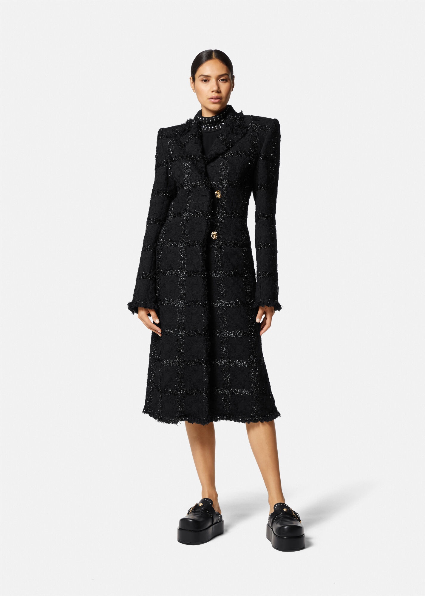Spiked Tweed Long Coat - 3