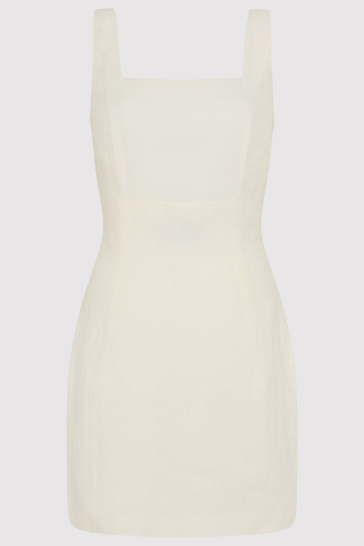 Linen Square Neck Mini Dress - Ivory - 7