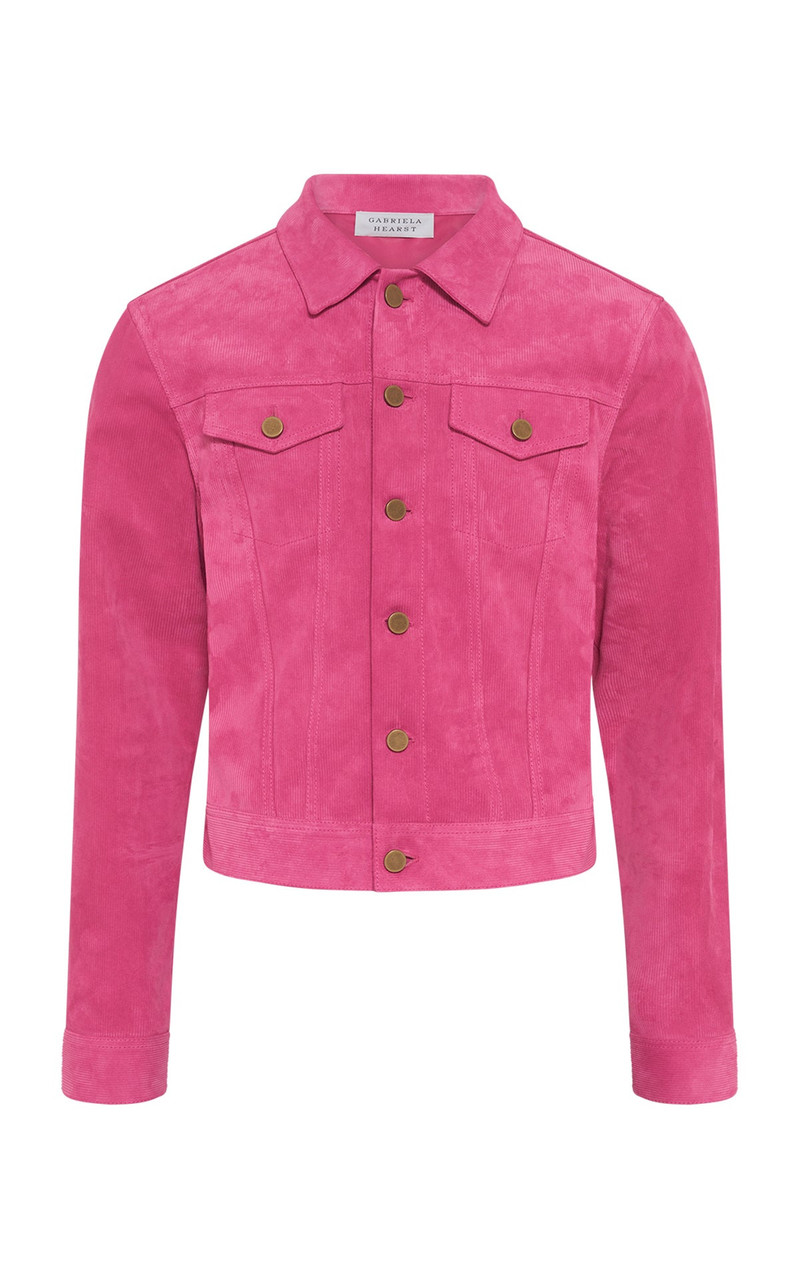 Barry Trucker Jacket in Fuchsia Suede Corduroy 1