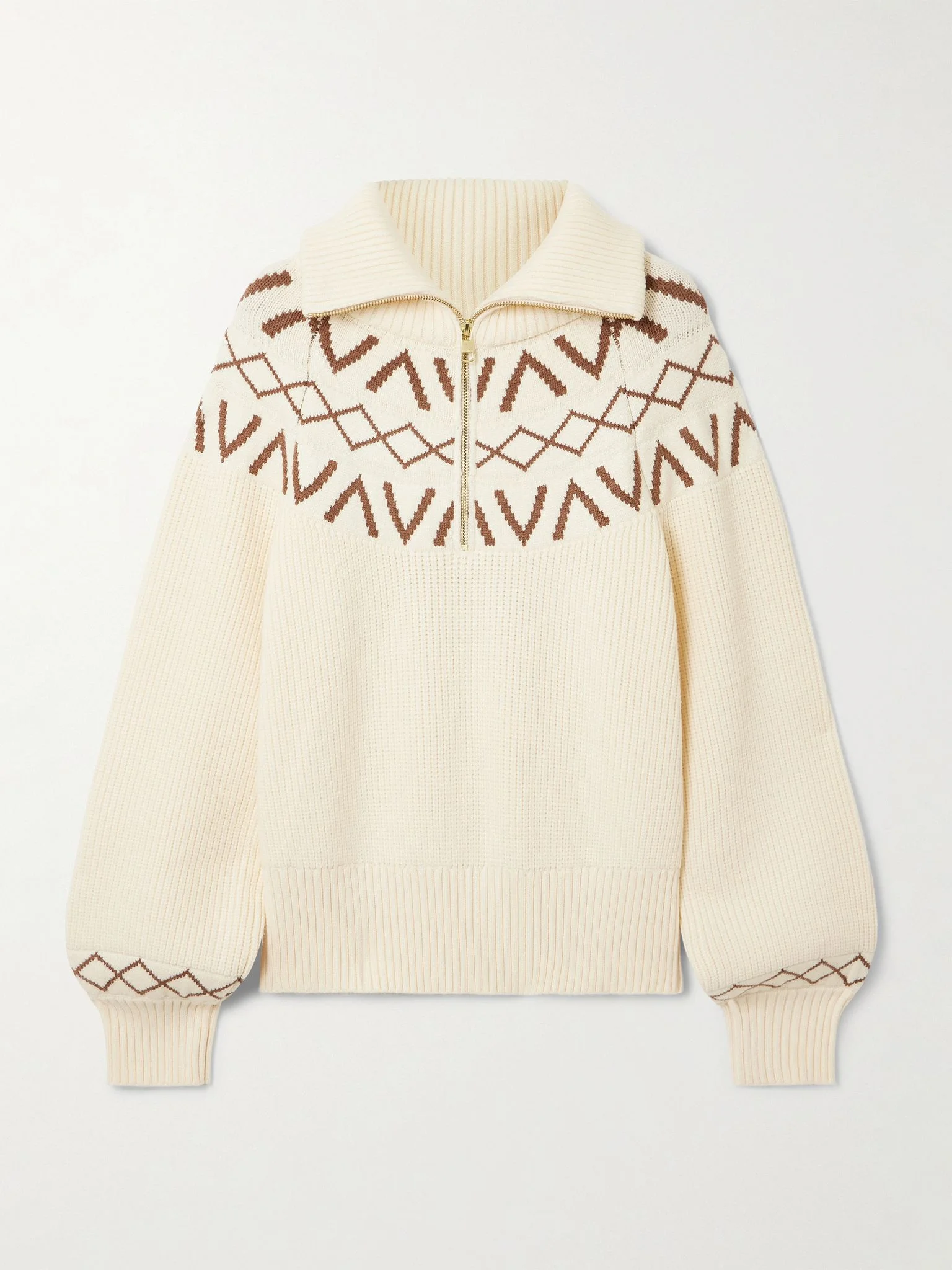 Sigrid Fair Isle knitted half-zip sweater Cream - 1