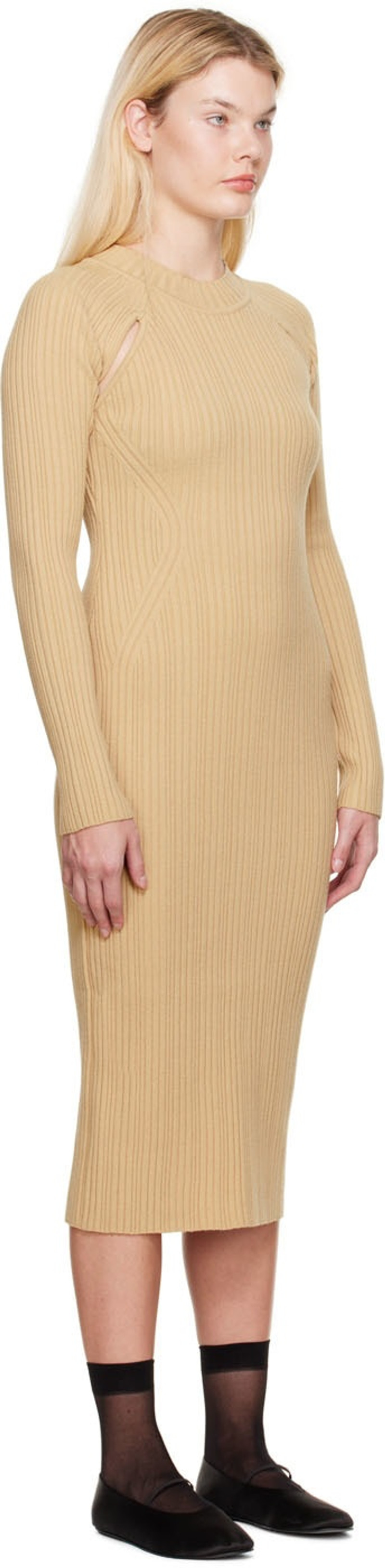 LVIR Beige Cutout Midi Dress outlook