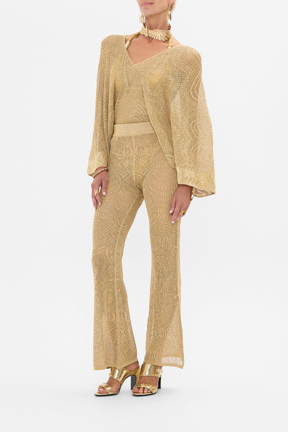 GOLD POINTELLE KNIT PANT - 4
