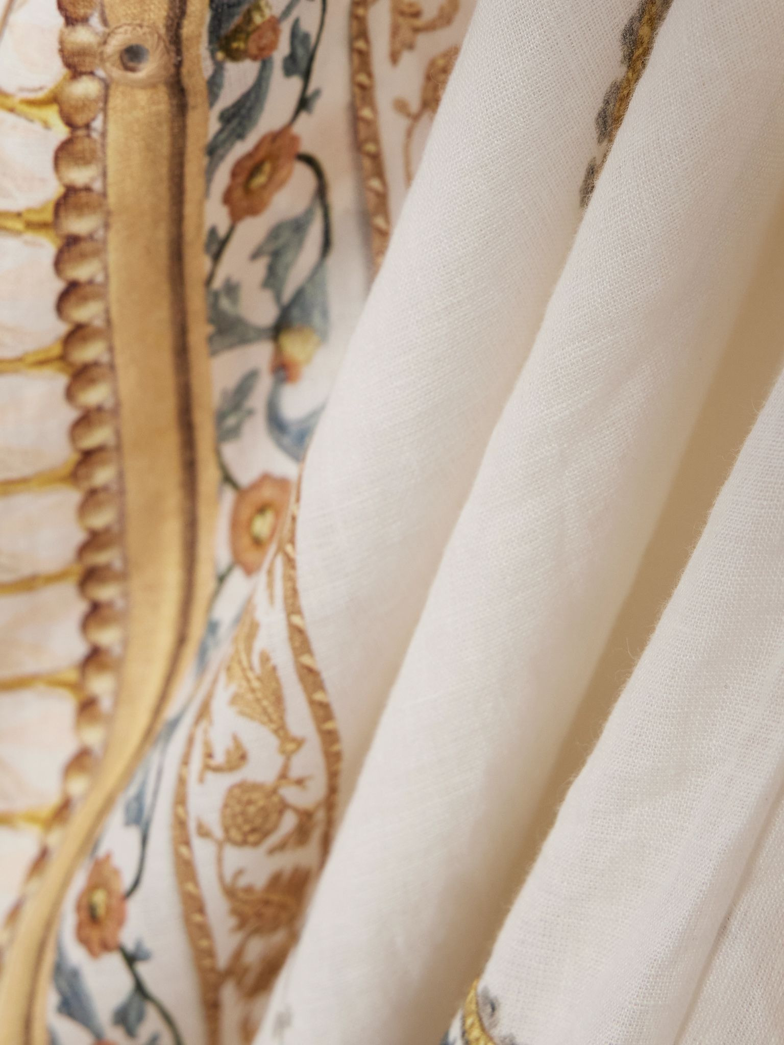 Tasseled embroidered printed linen kaftan Cream - 4