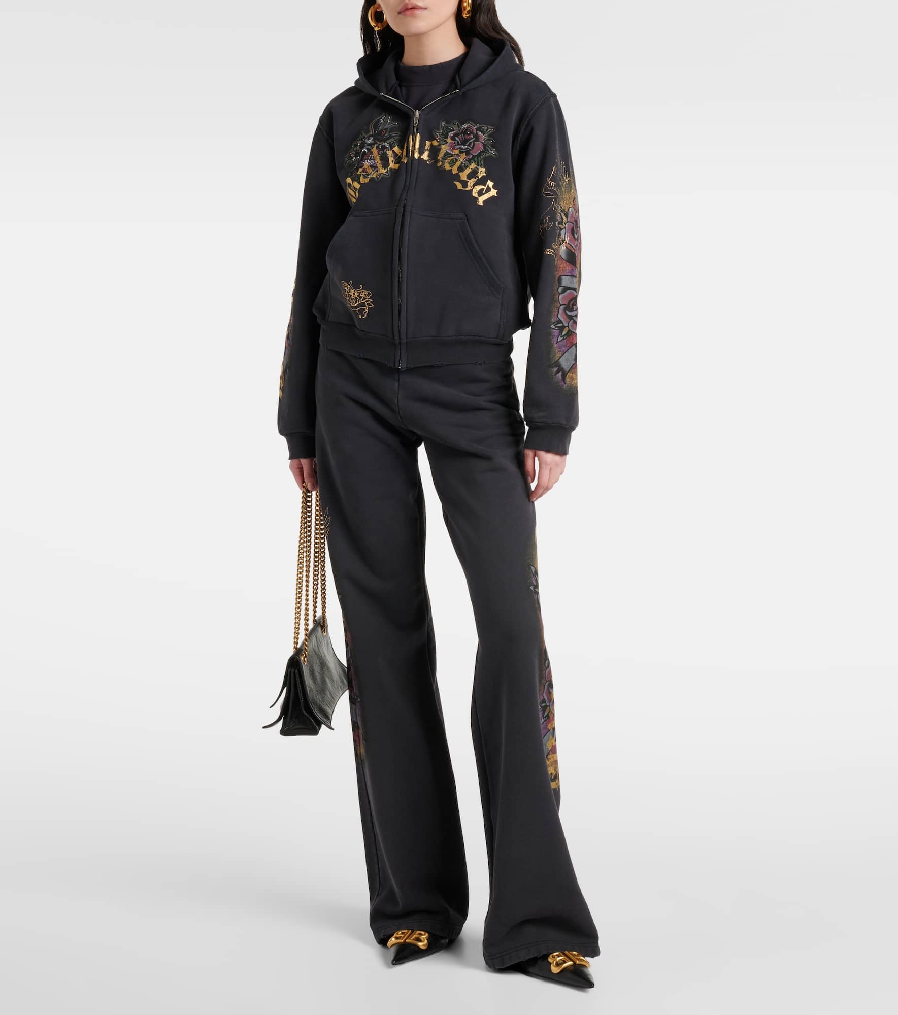 Tacky Tattoo distressed cotton fleece hoodie - 2