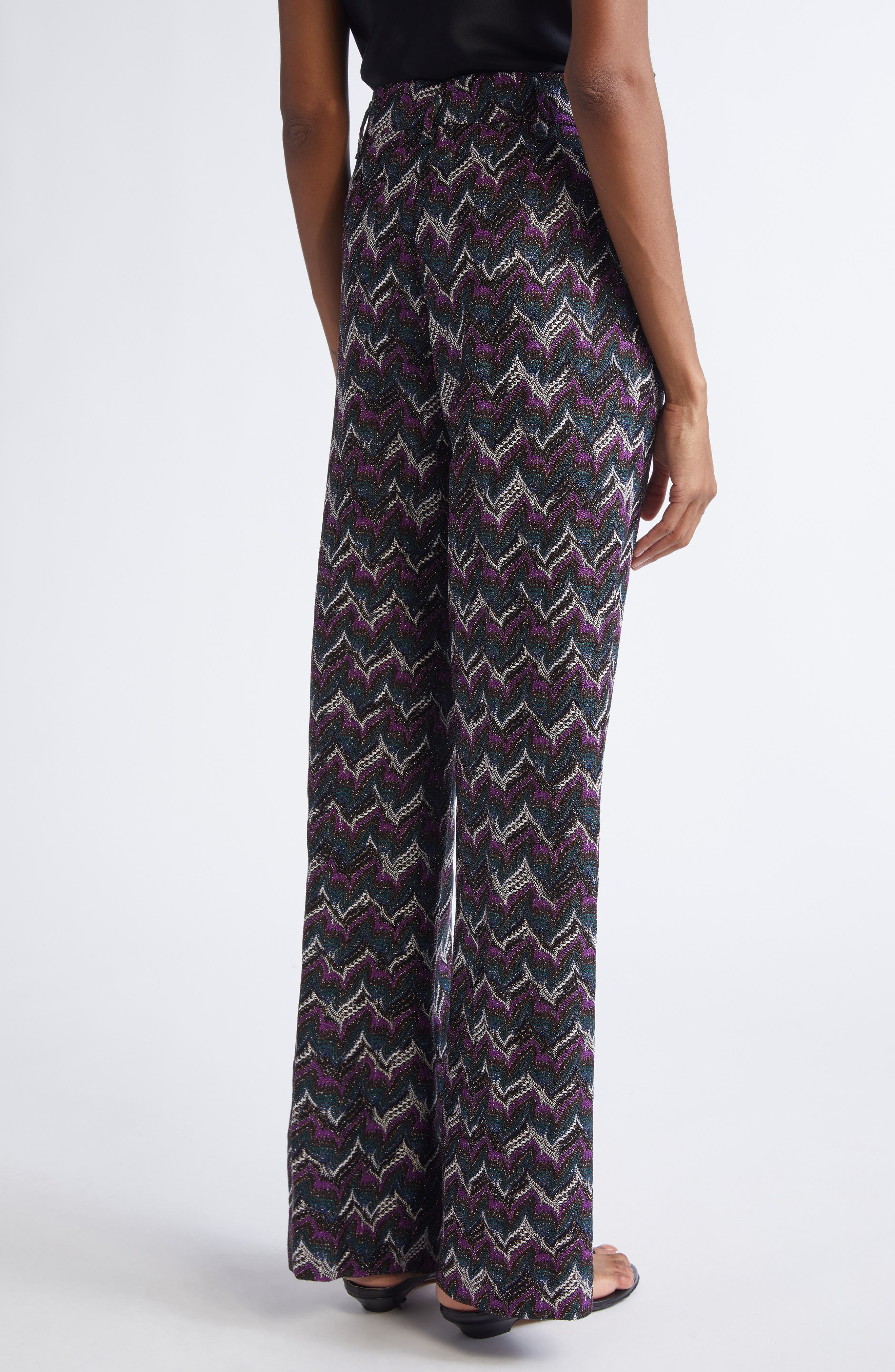 Missoni Chevron Stripe Metallic Knit Pants in Black And Violet at Nordstrom - 3