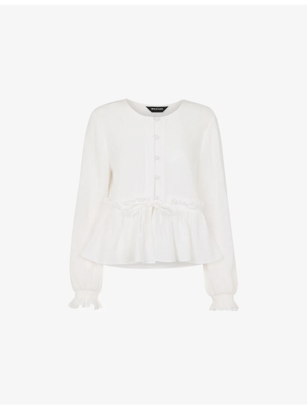 Button-Down Peplum-Hem Cotton Blouse - 1