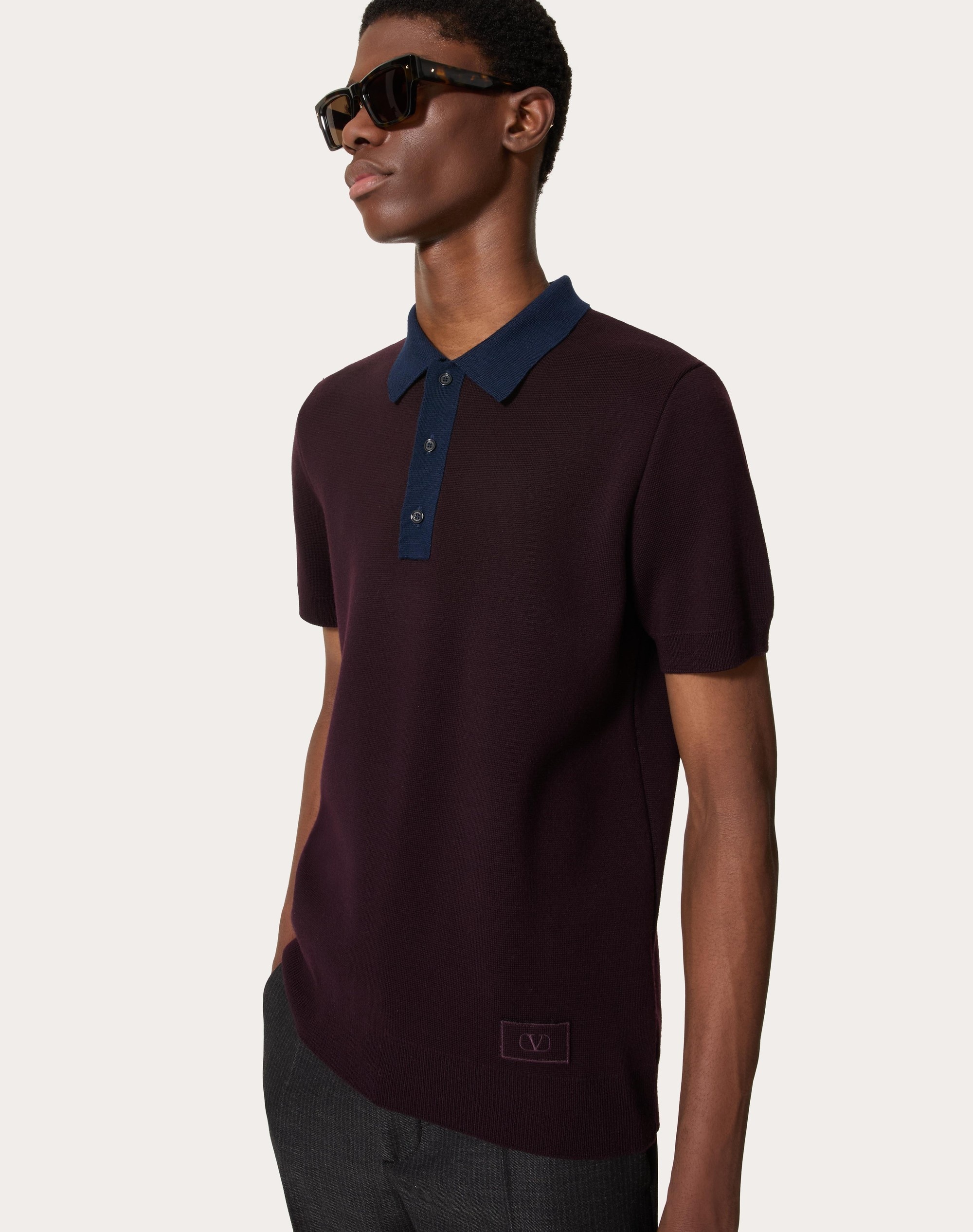 WOOL POLO SHIRT WITH VLOGO SIGNATURE EMBROIDERY - 5