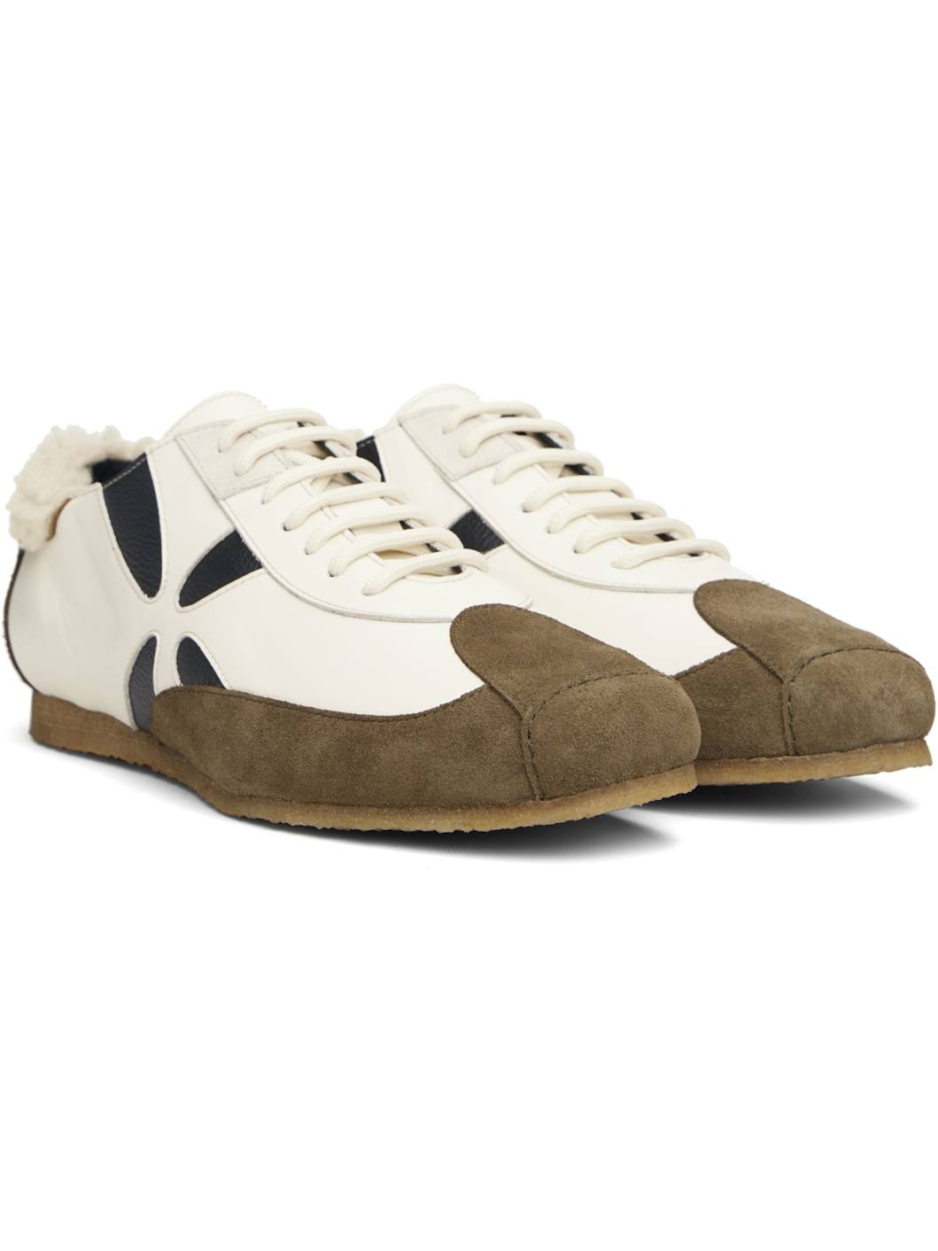 Off-White & Brown Slashed Trainer Sneakers - 4