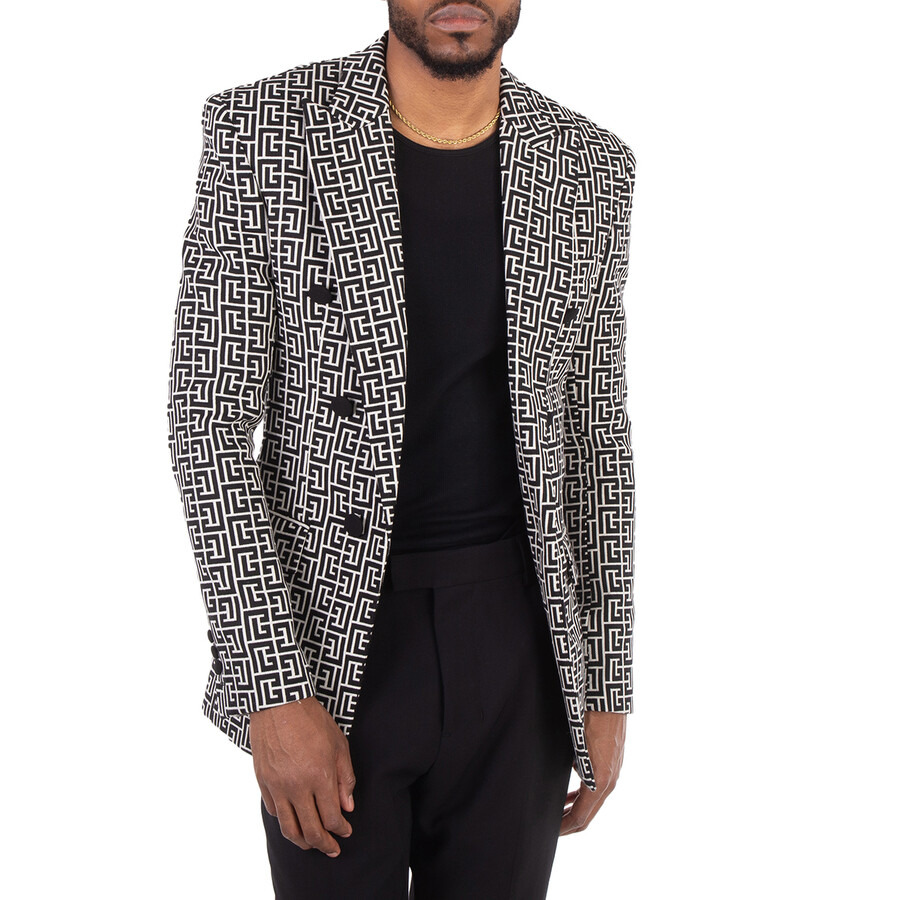 Balmain Men's Gfe Ivoire / Noir Oversized Monogrammed Blazer - 3