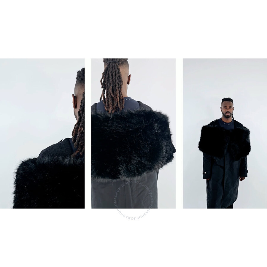 Burberry Men's Black Deconstructed Faux Fur Nylon Coat - 3