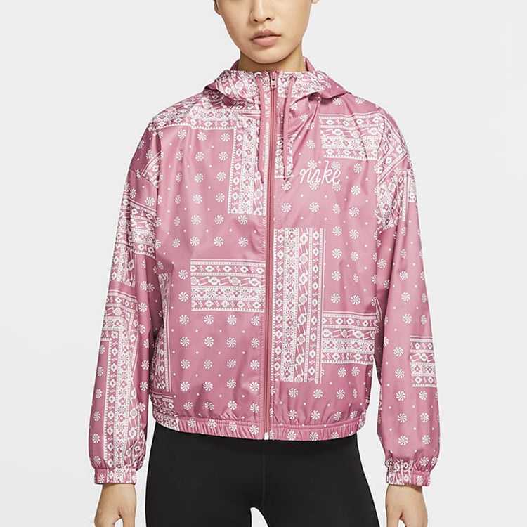 (WMNS) Nike Woven Printing cashew Hooded Jacket Pink Red CU5893-614 - 3
