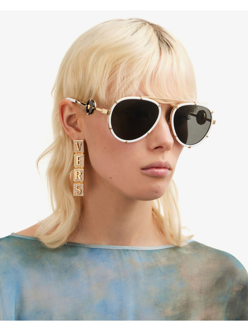 VERSACE VE2232 logo-engraved aviator sunglasses outlook
