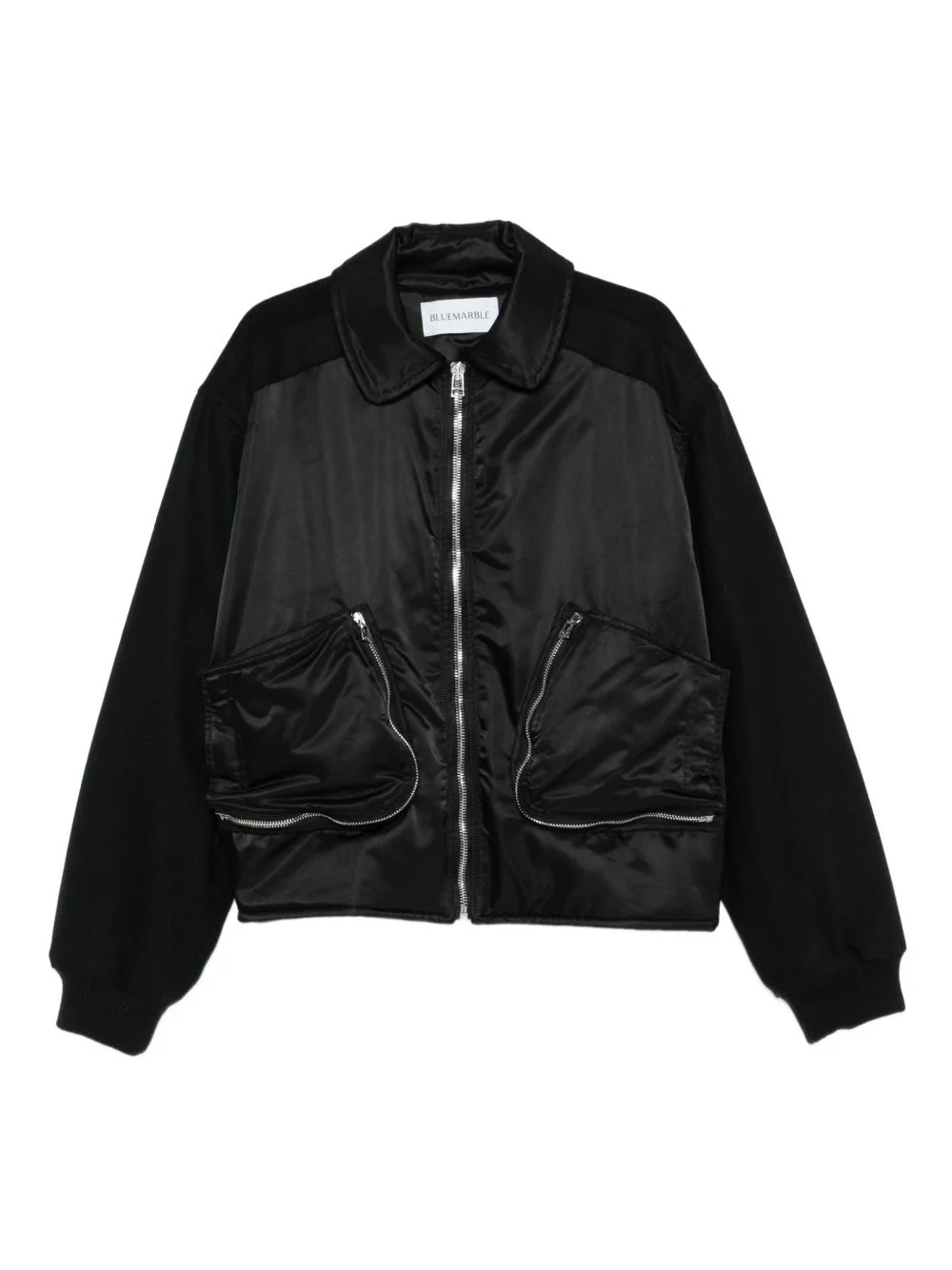 zip-front wool-sleeve bomber jacket - 1