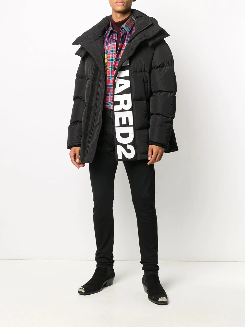 logo-print padded coat - 2