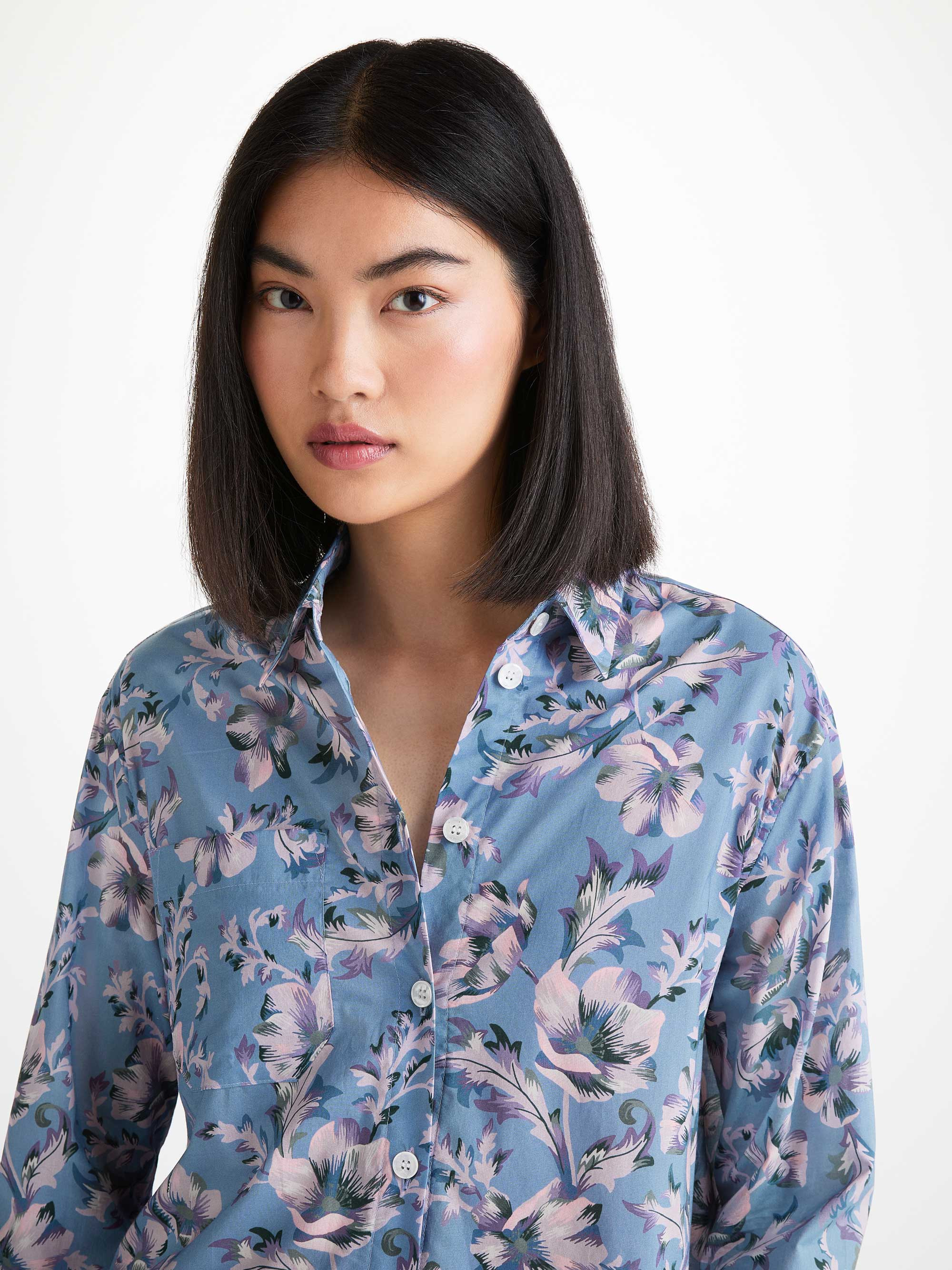 Women's Nightshirt Cotton Batiste Blue Wildflower Print - 5
