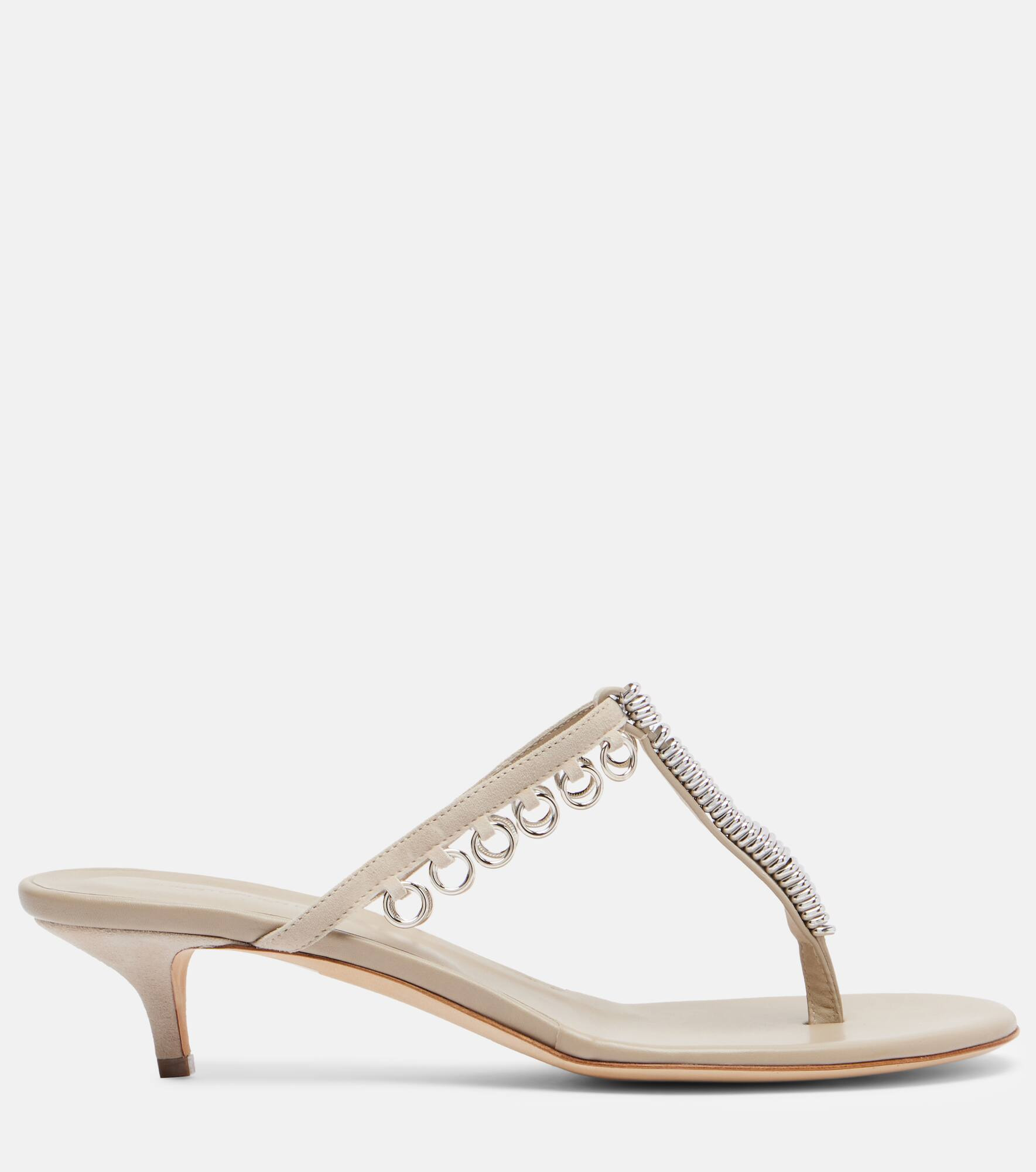 Pierced embellished leather thong sandals - 4