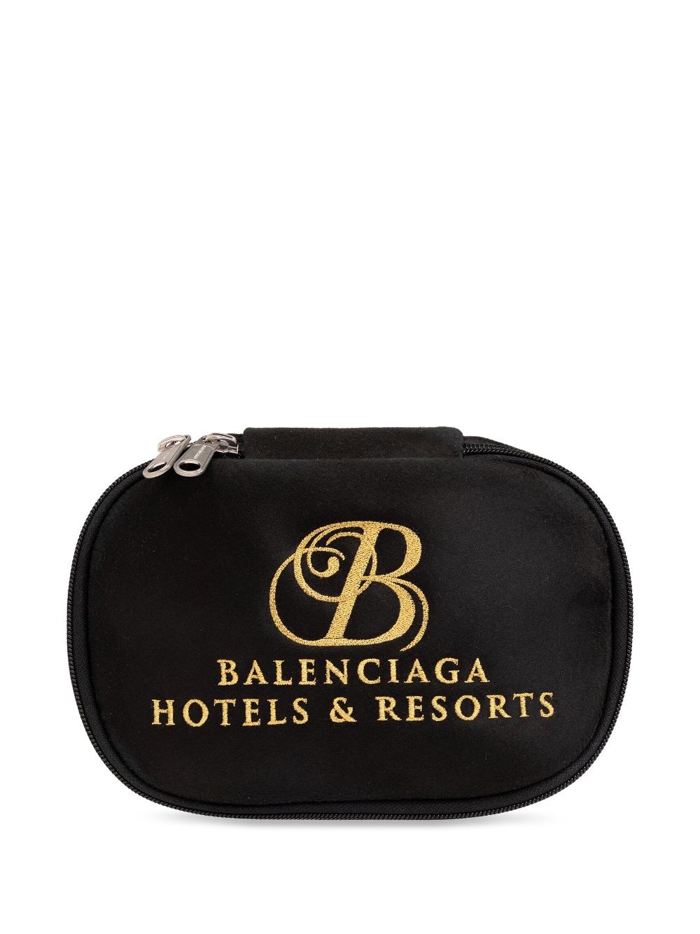 logo-embroidered velvet clutch bag - 1