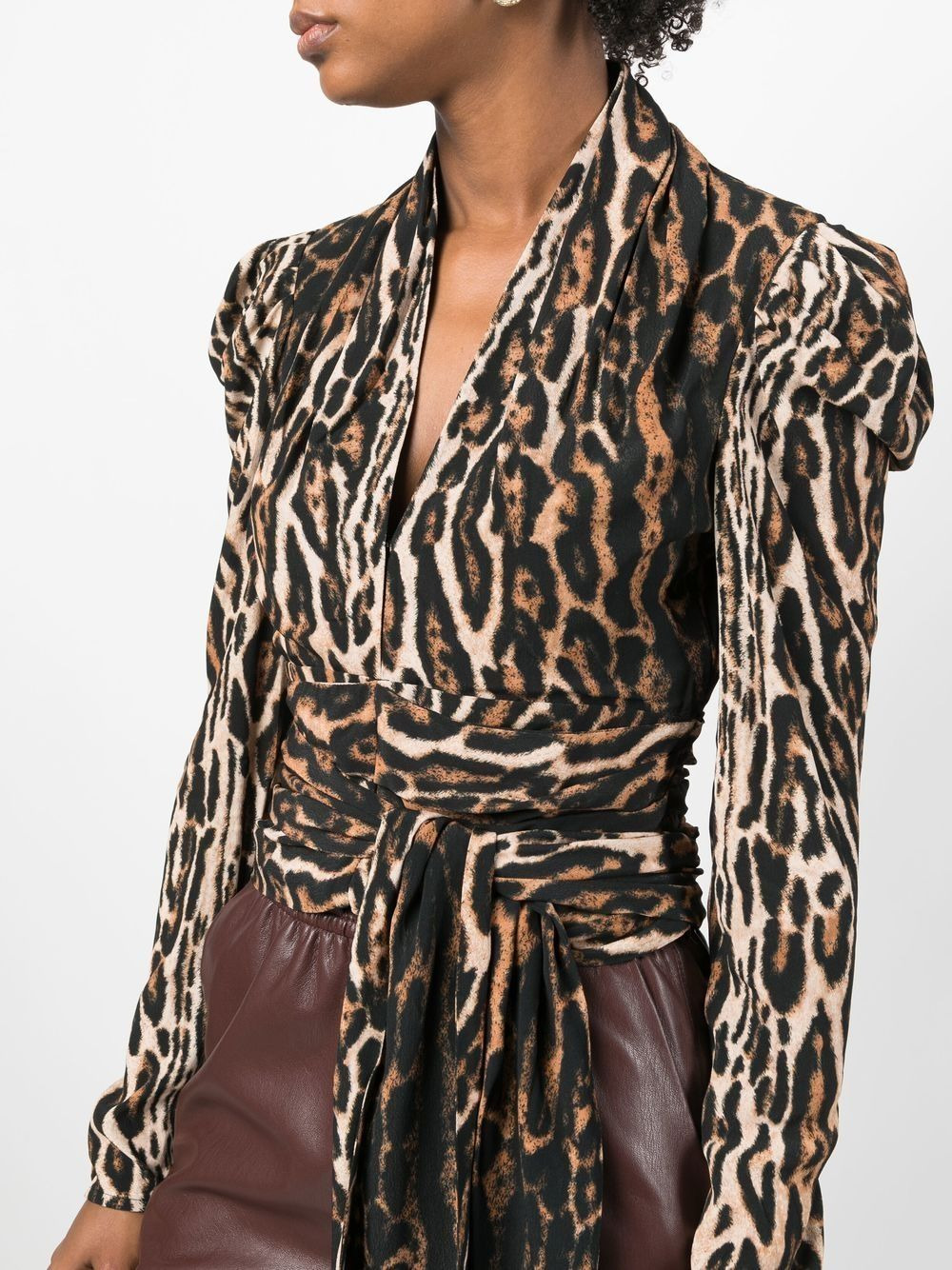 leopard-print crepe de chine V-Neck top - 5