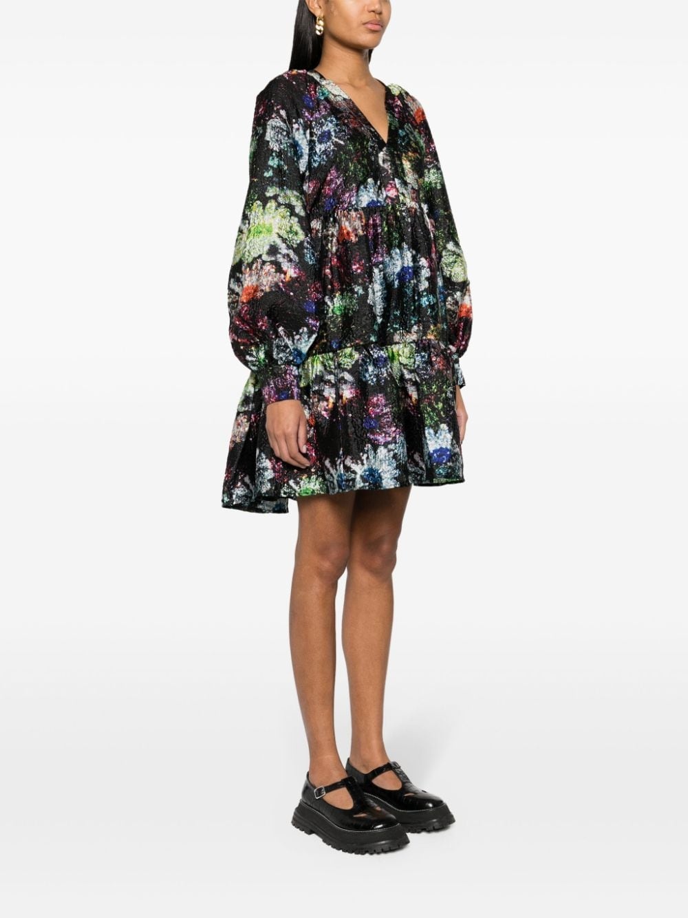 Jasmine Glitter Bloom-print minidress - 3