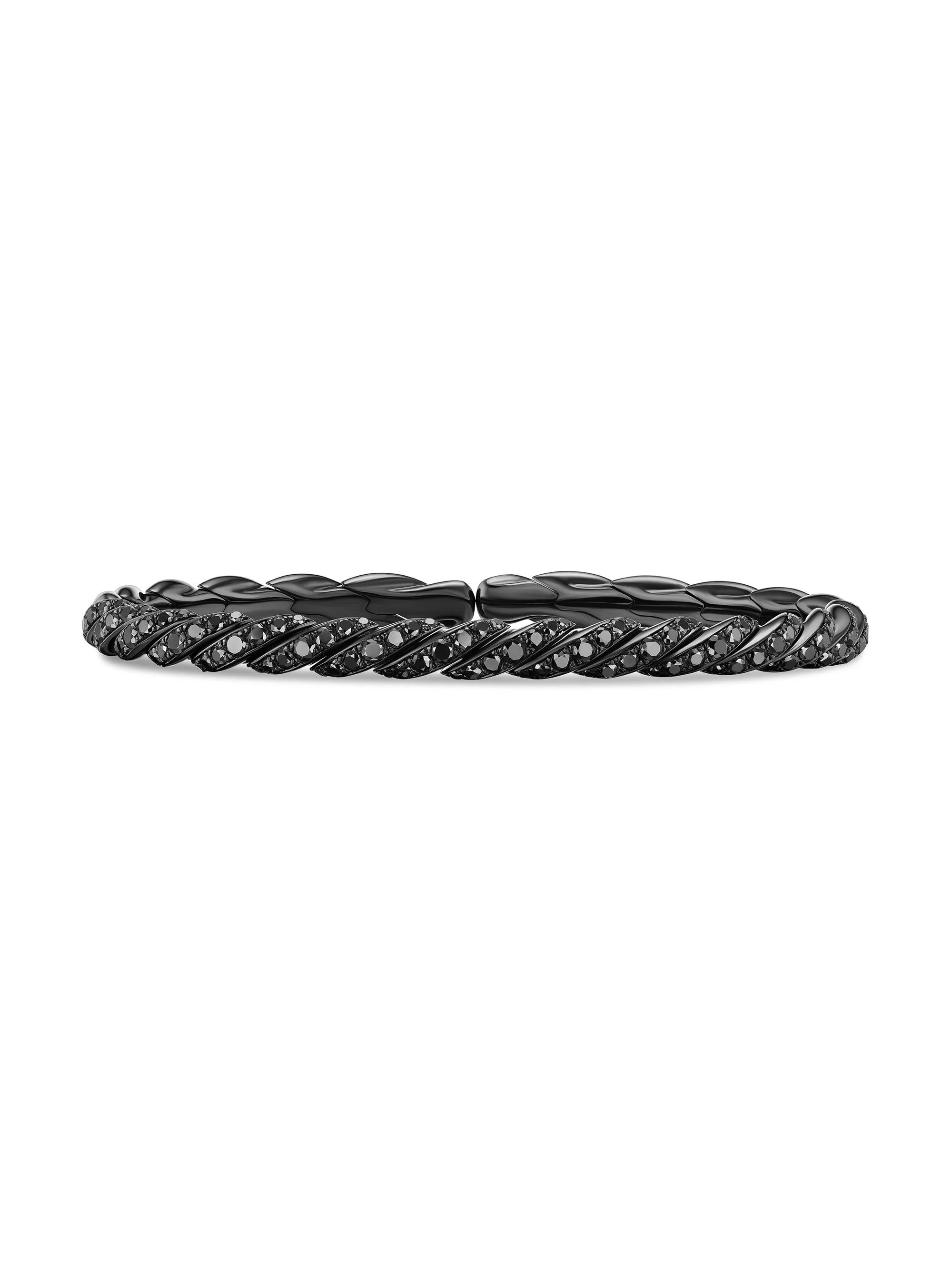 Women's Sculpted Cable Flex Bracelet in 18K White Gold - Black Diamond - 1