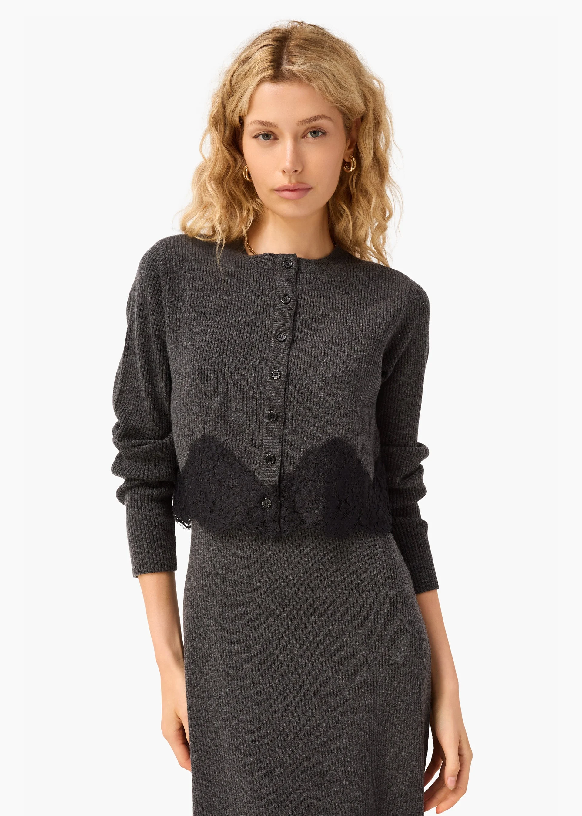 ROXIE CROPPED KNIT CARDIGAN CARBON - 1