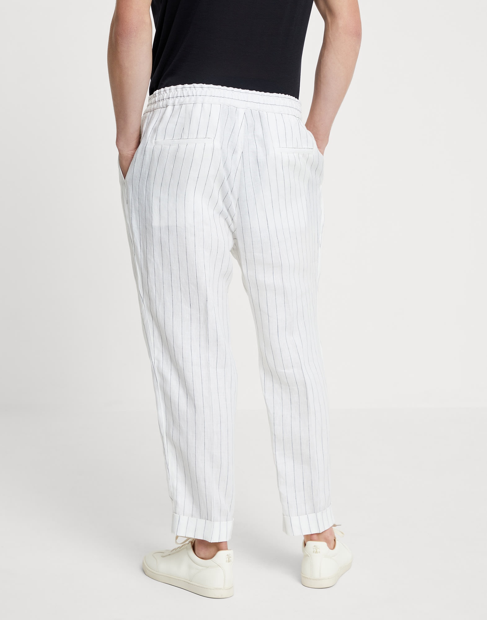 Linen chalk stripe leisure fit trousers with drawstring and double pleats - 2