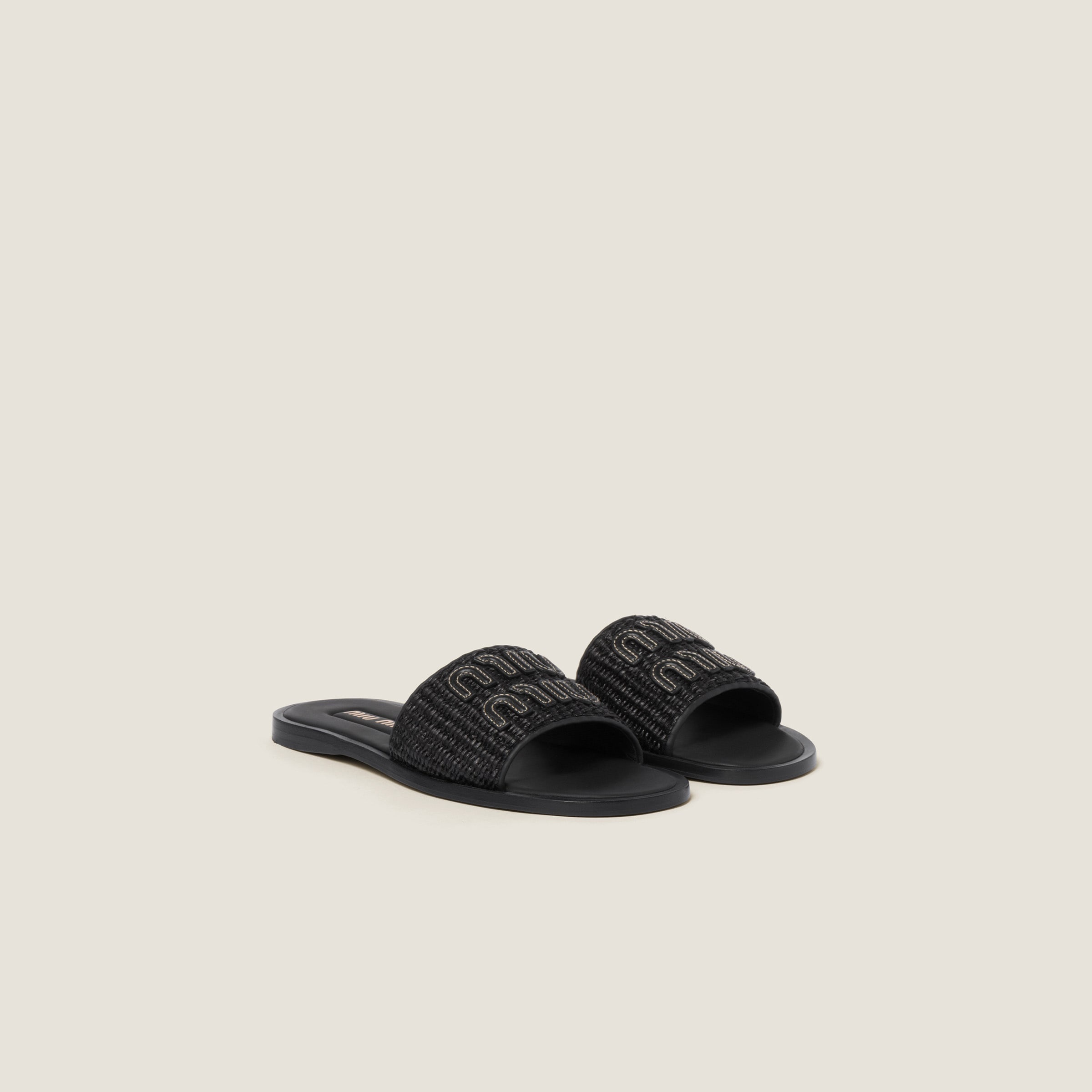 Raffia-effect woven fabric slides - 1